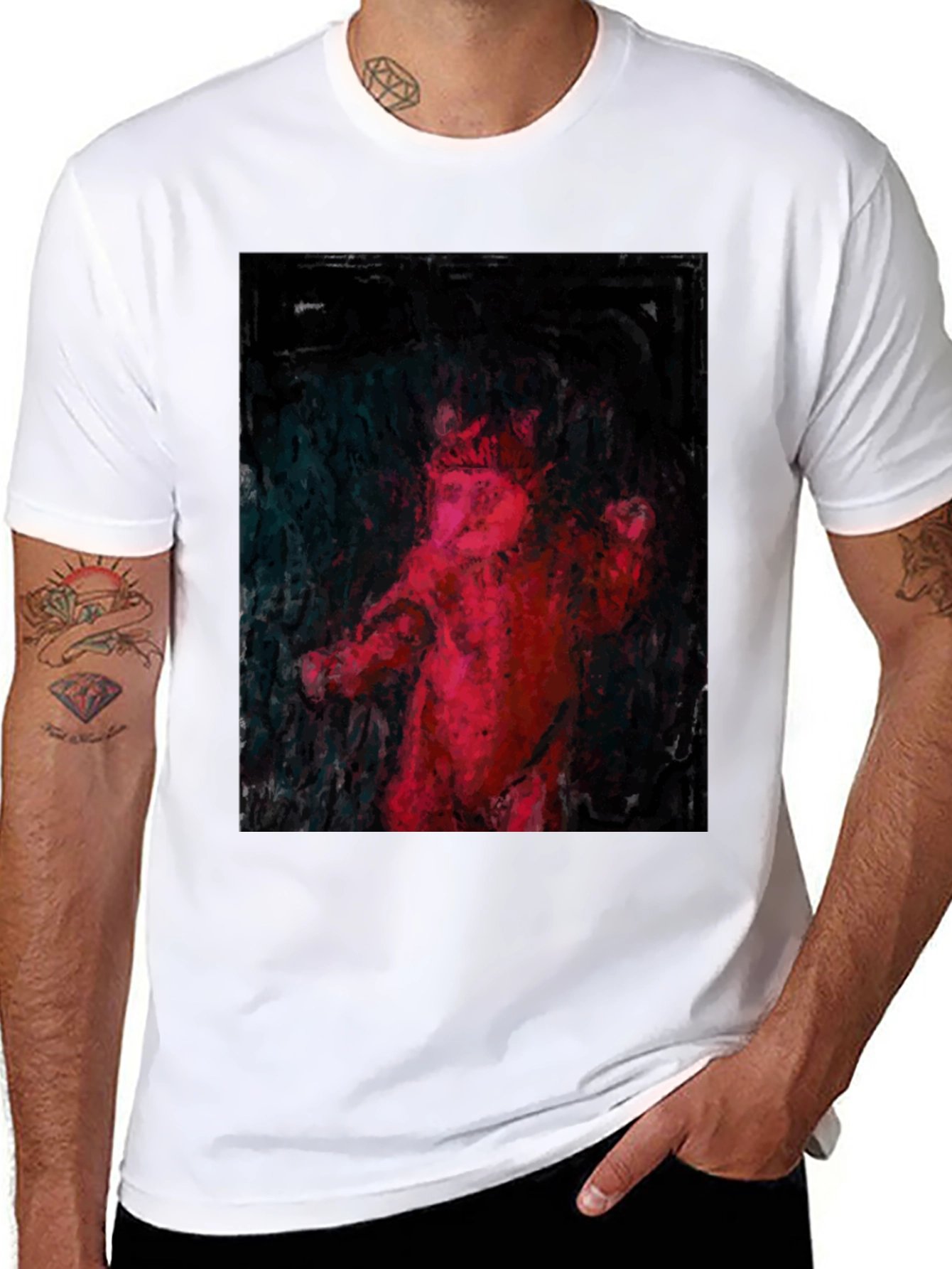 Black Abstract Red Figure Black T-Shirt view 8