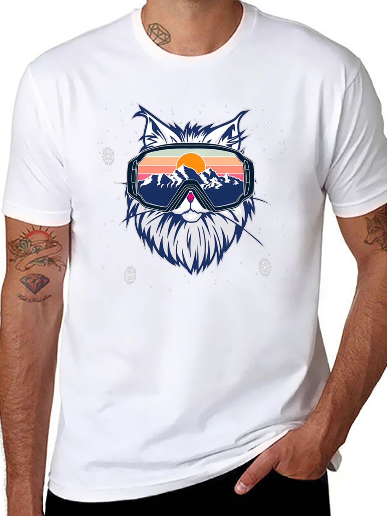 Black Cool Cat Ski Goggles Graphic Tee view 8