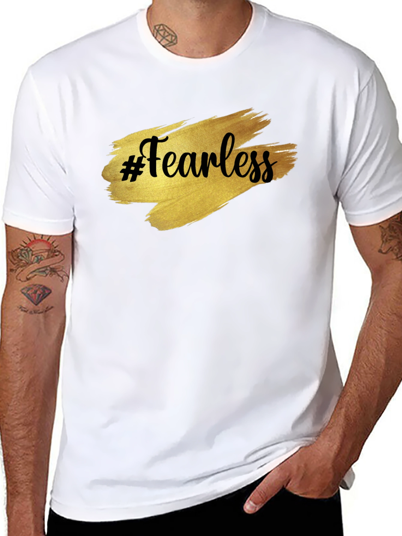 Black Fearless Graphic Tee - Gold Brush Print view 8