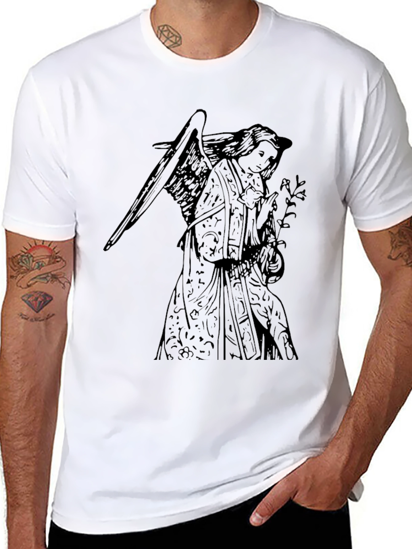 Black Angel Graphic T-Shirt - Classic Black Cotton Tee view 8