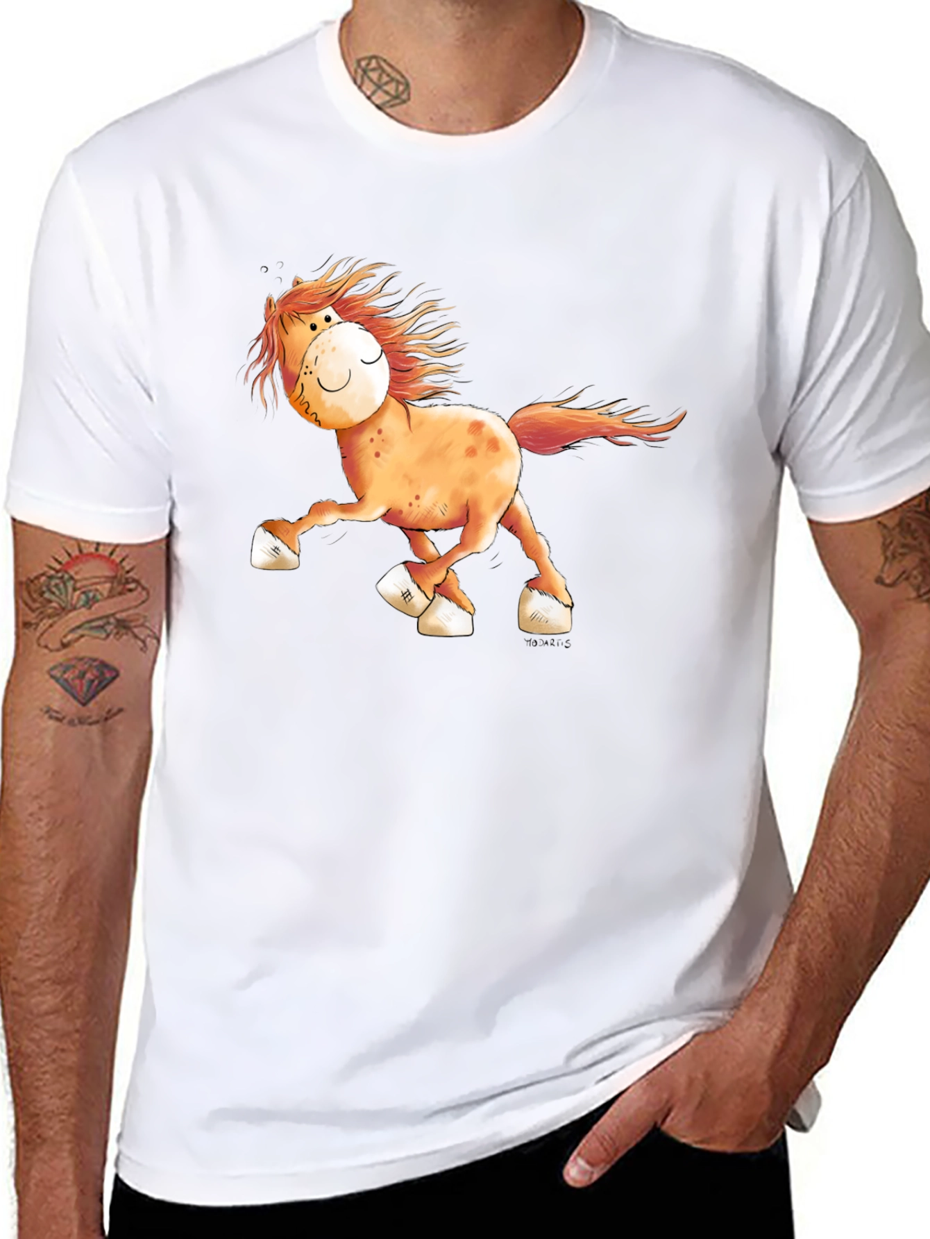 Black Cartoon Horse Graphic Tee - Black Cotton Shirt view 8