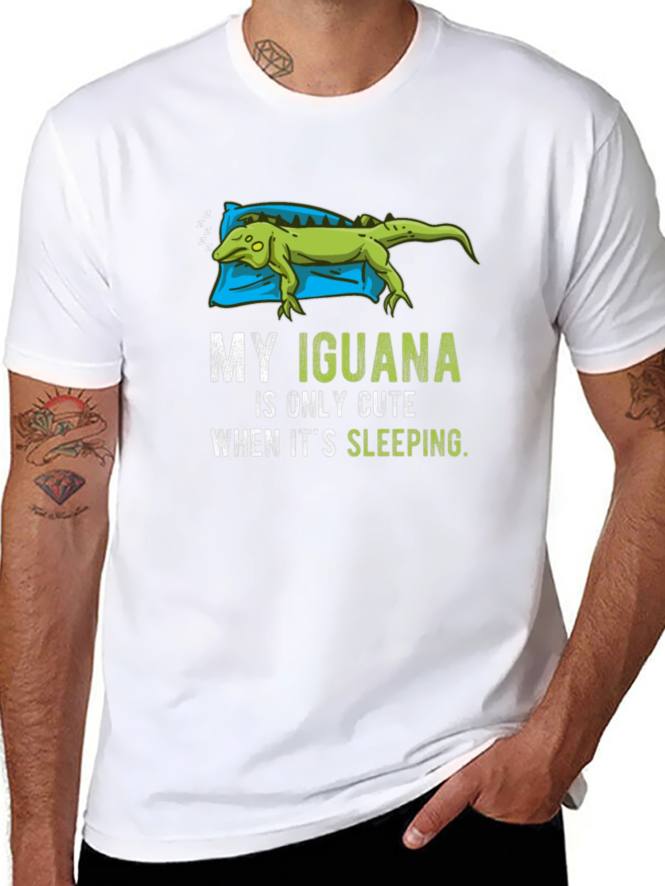 Black Funny Iguana Sleeping T-Shirt view 8