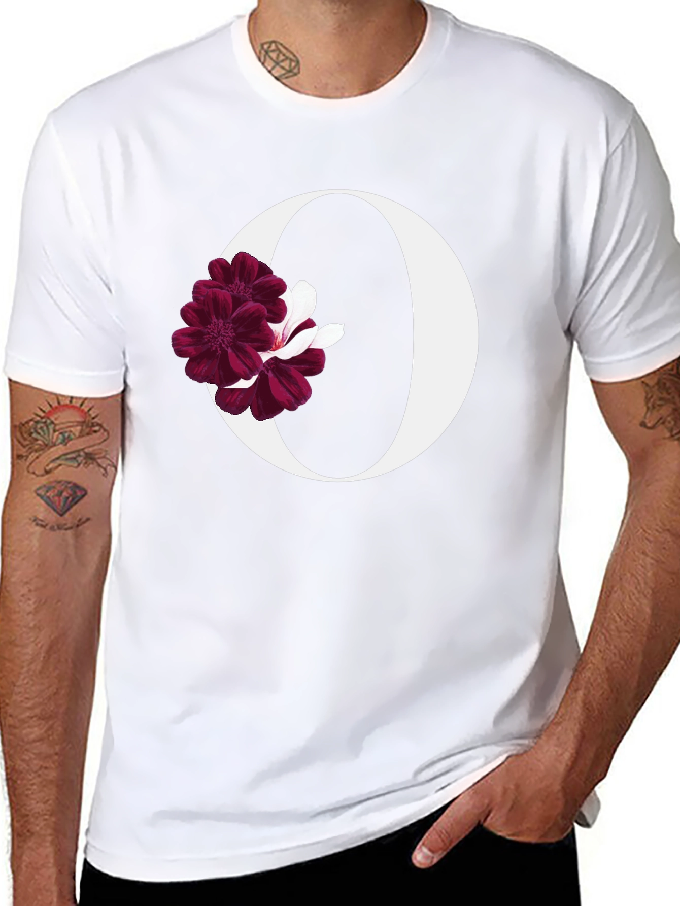 Black Floral Letter O Black T-Shirt view 8