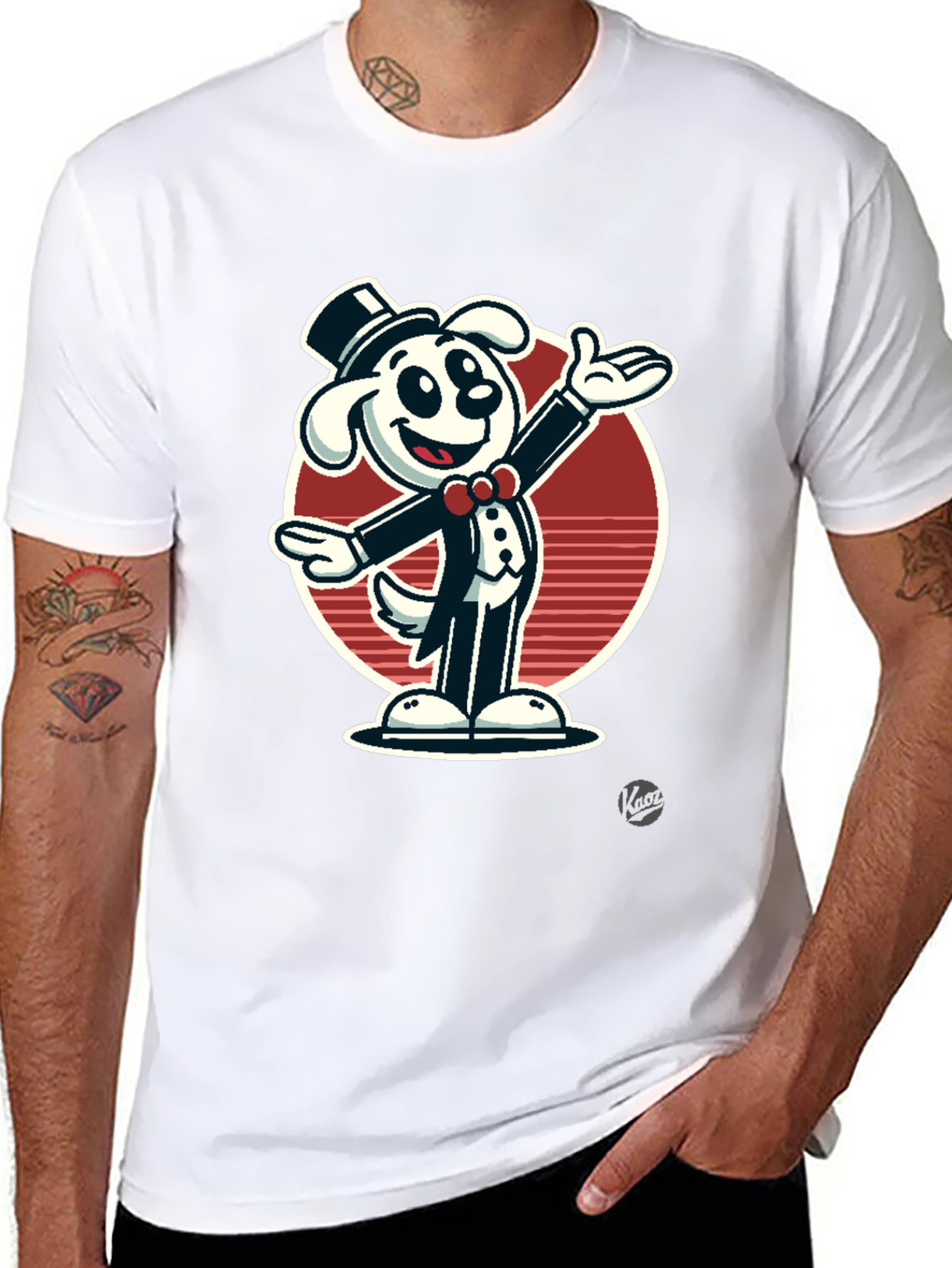 Black Dapper Dog Cartoon T-Shirt - Black Cotton Blend view 8