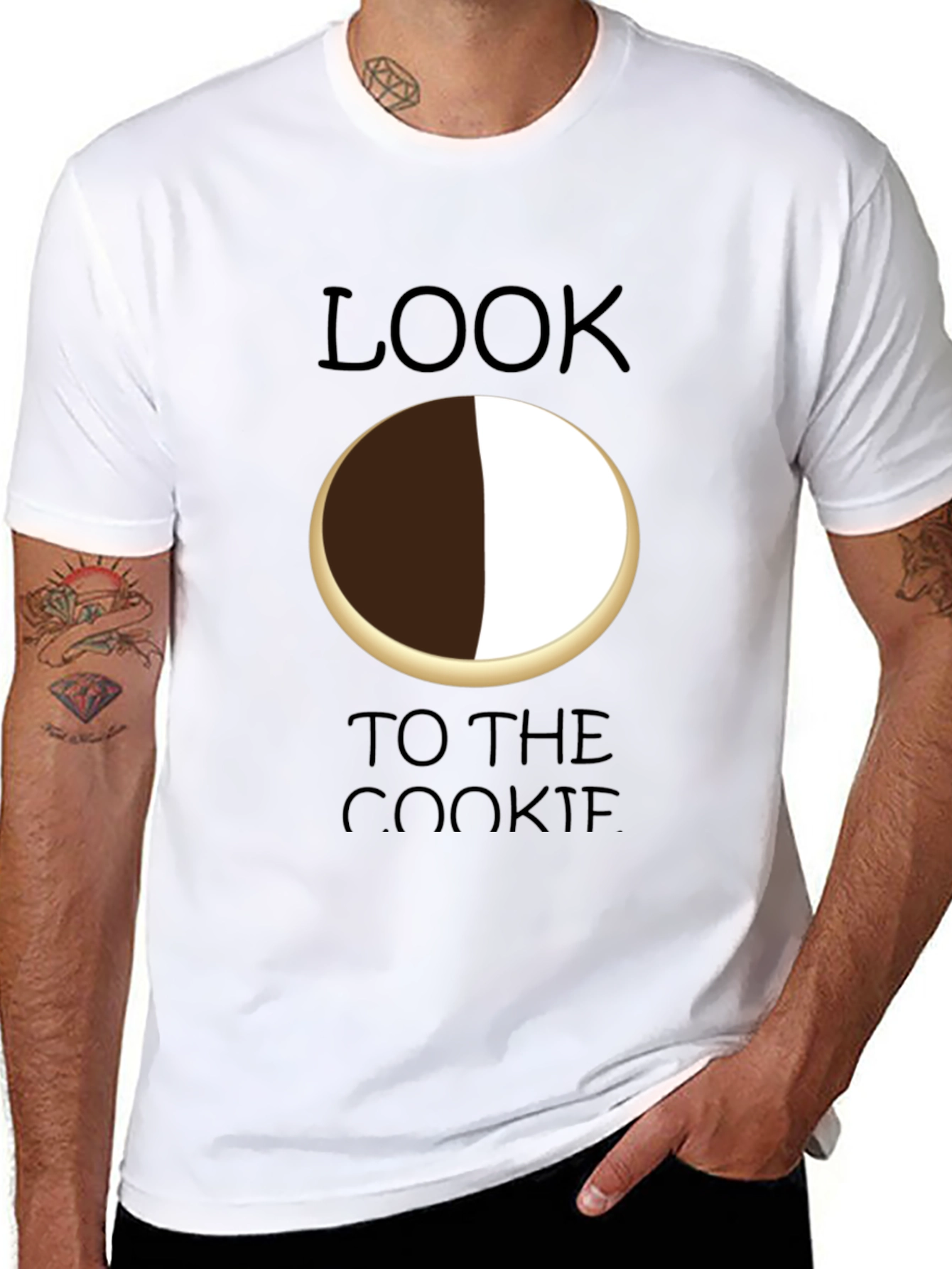 Black Look to the Cookie T-Shirt - Black & White Cookie Design view 8