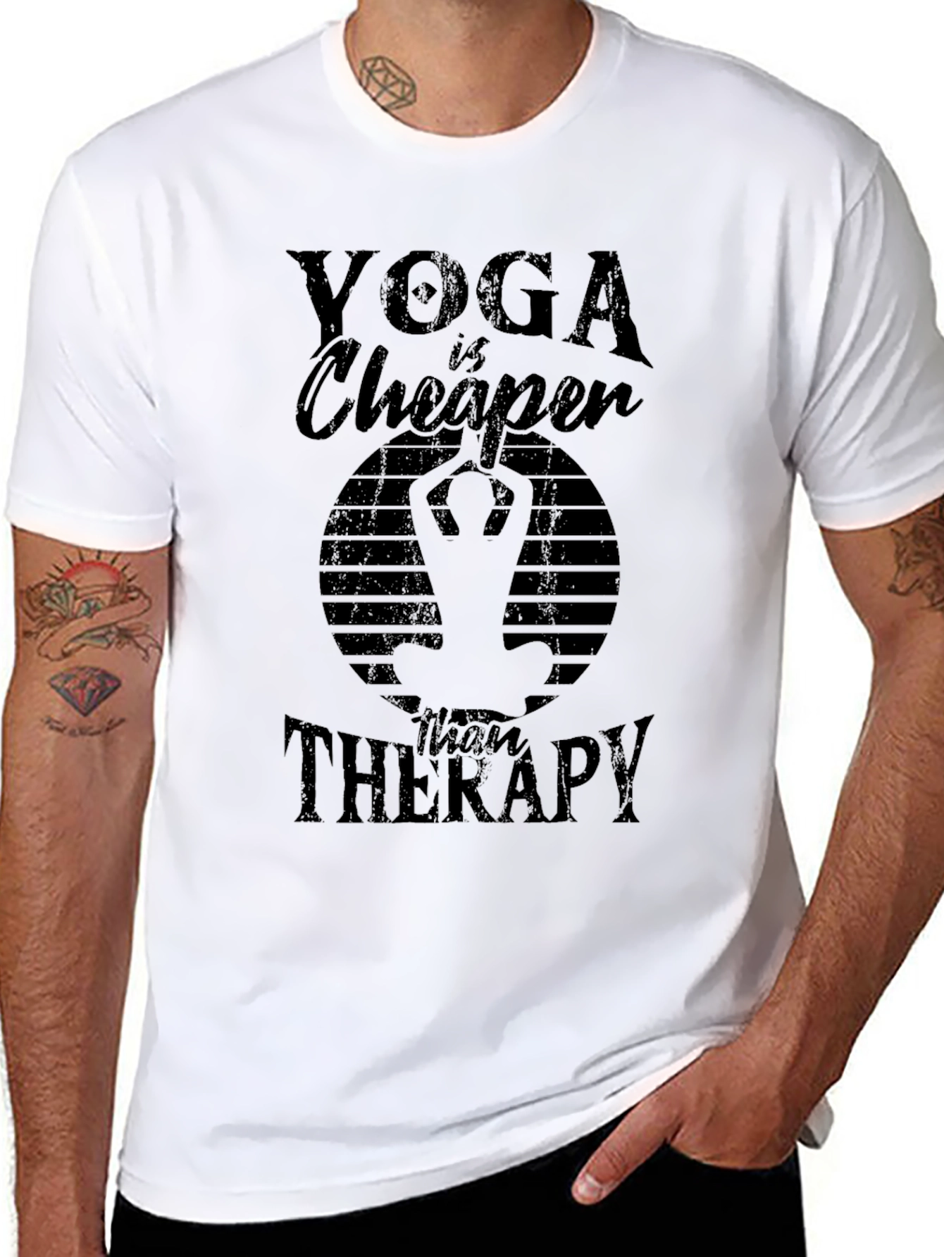 Black Yoga is Cheaper Than Therapy Graphic Tee view 8