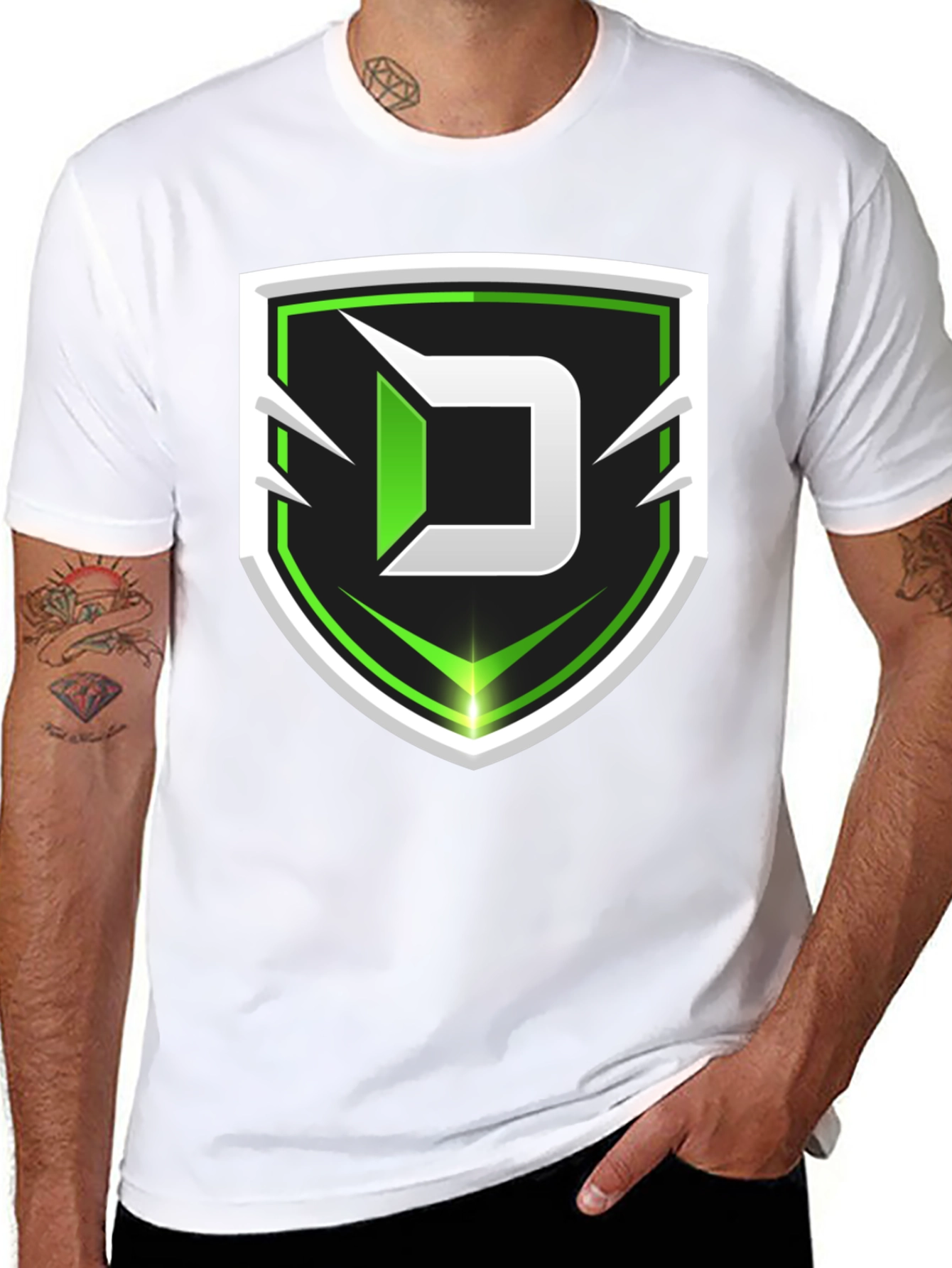 Black Tee with Green D Shield Logo - 8