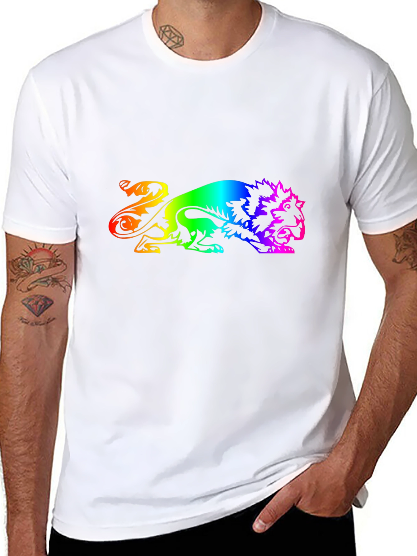 Black Rainbow Lion Graphic Black T-Shirt view 8