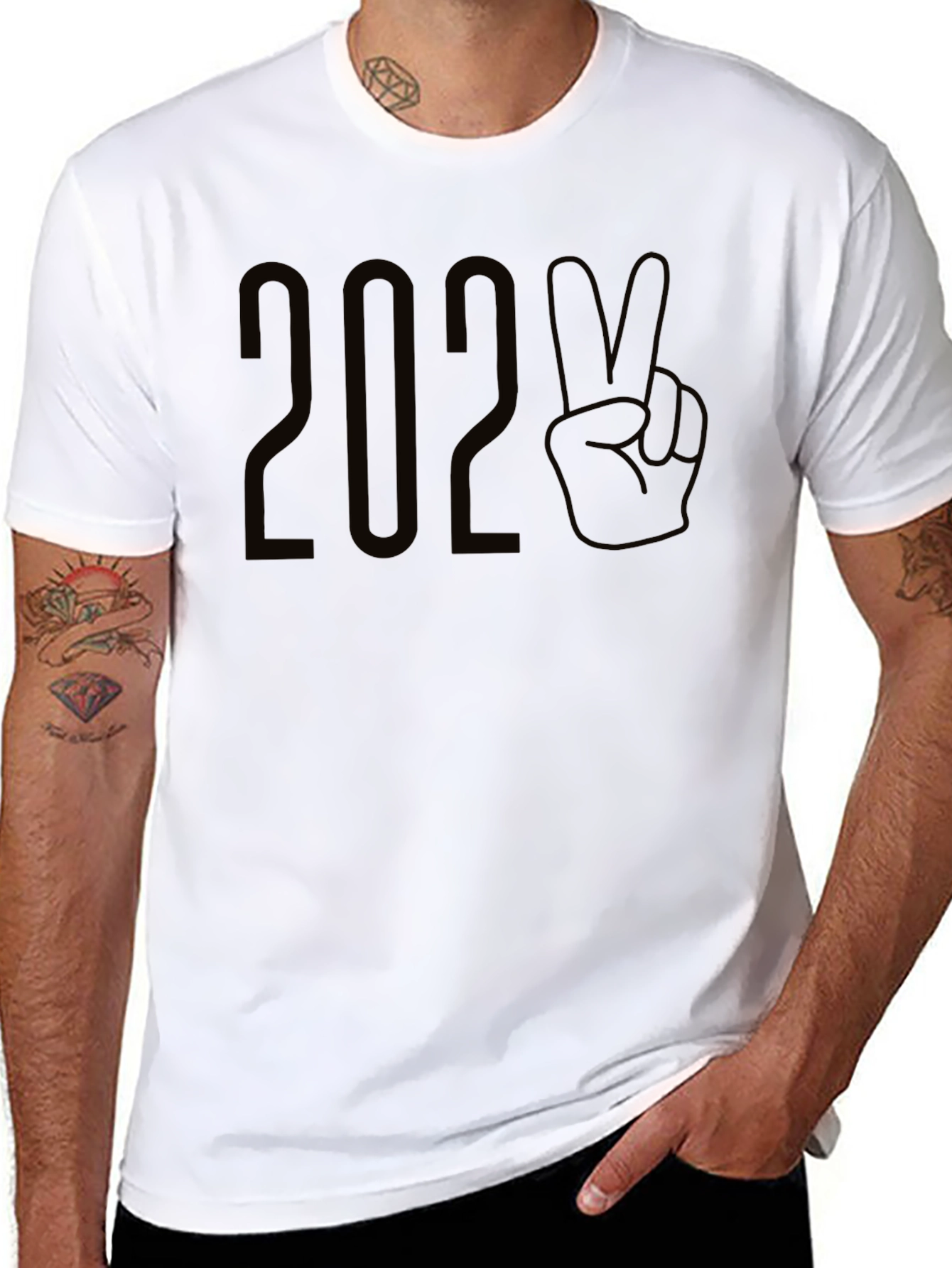 Black 2020 Peace Hand T-Shirt | Casual Fashion Top view 8