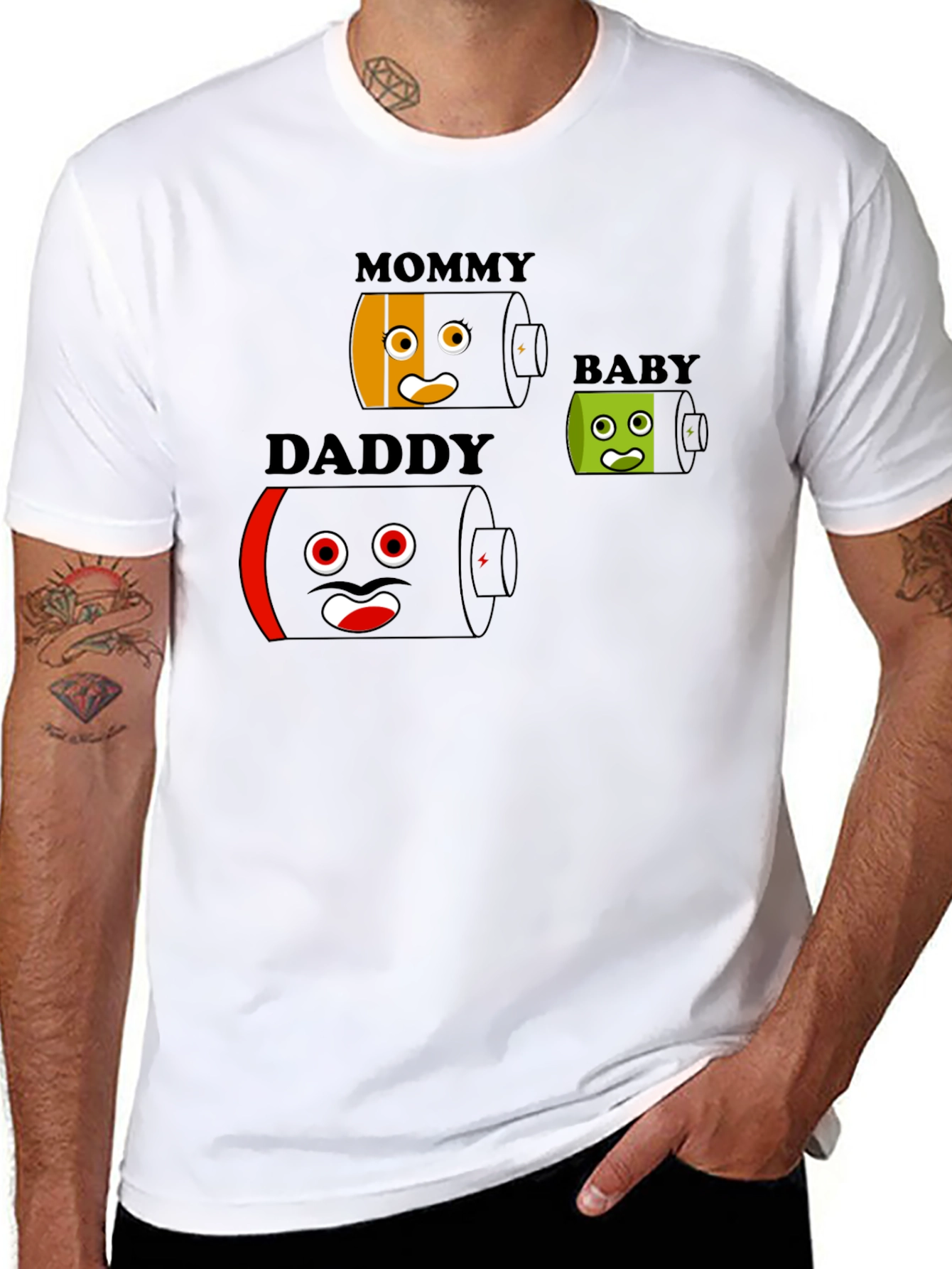 Black Battery Family T-Shirt - Mommy Daddy Baby - Funny Graphic Tee view 8