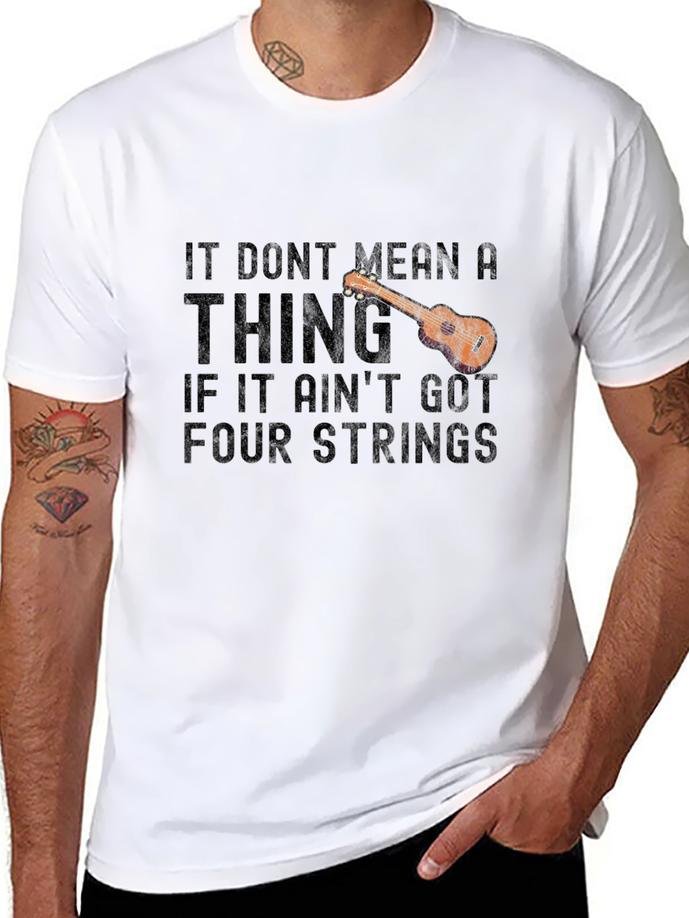 Black Ukulele Four Strings Graphic T-Shirt view 8