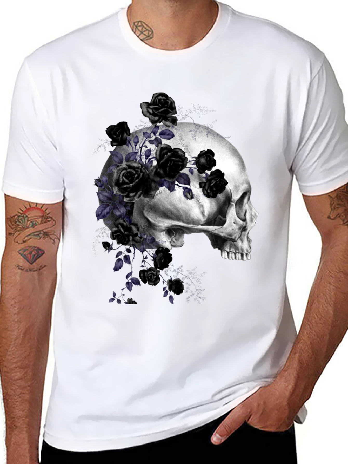 Black Skull and Roses Graphic T-Shirt view 8