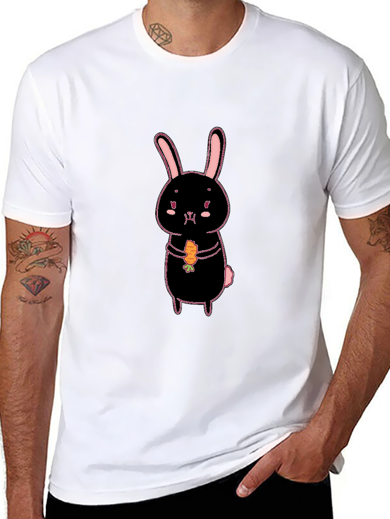 Black Black Bunny Carrot T-Shirt - Cute Graphic Tee view 8