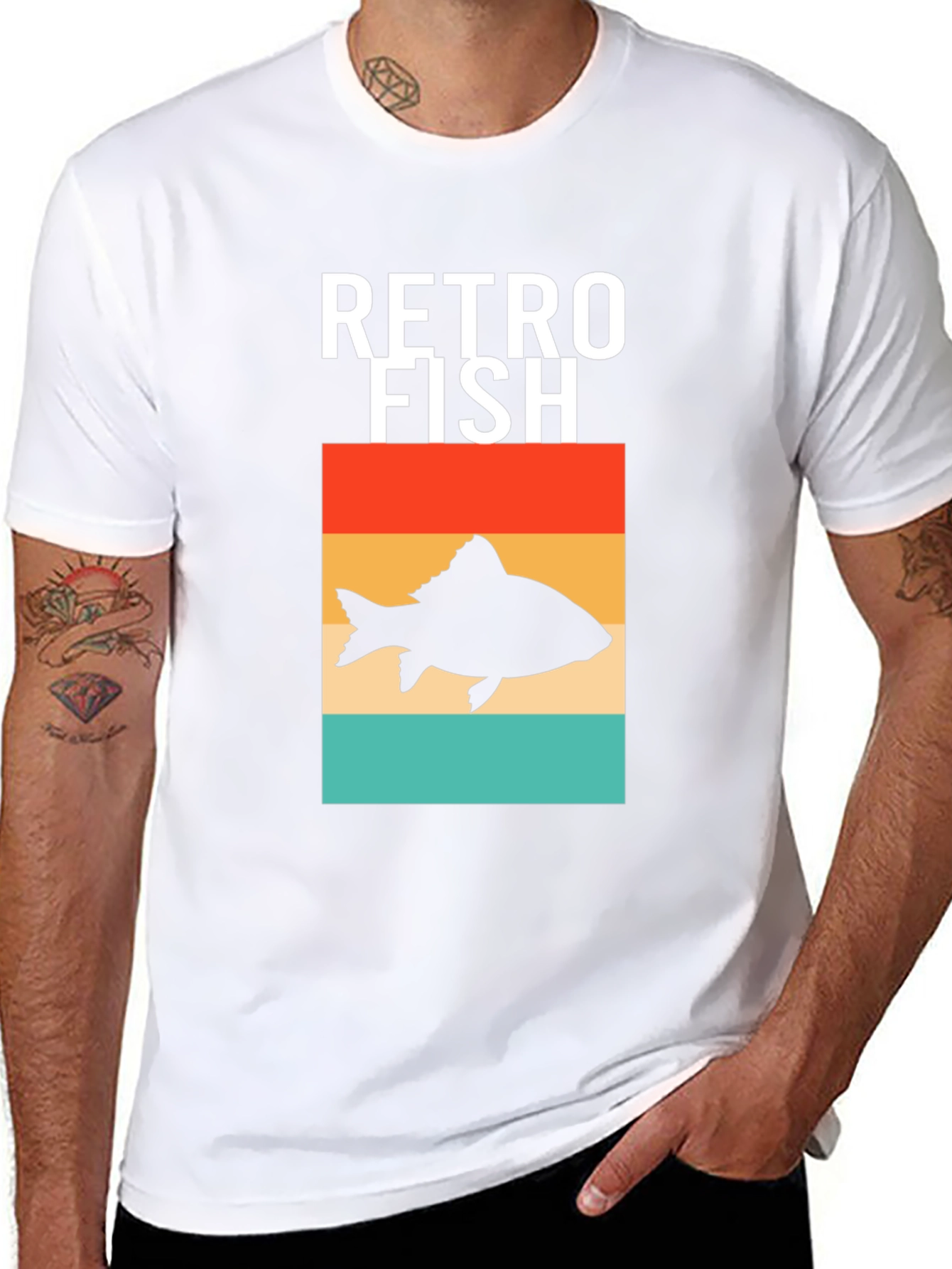 Black Retro Fish Graphic Tee - Stylish Men's Black T-Shirt view 8