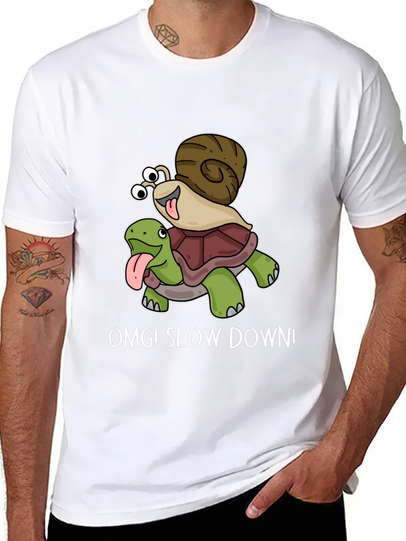 Black OMG! Slow Down T-Shirt Snail Riding Turtle view 8
