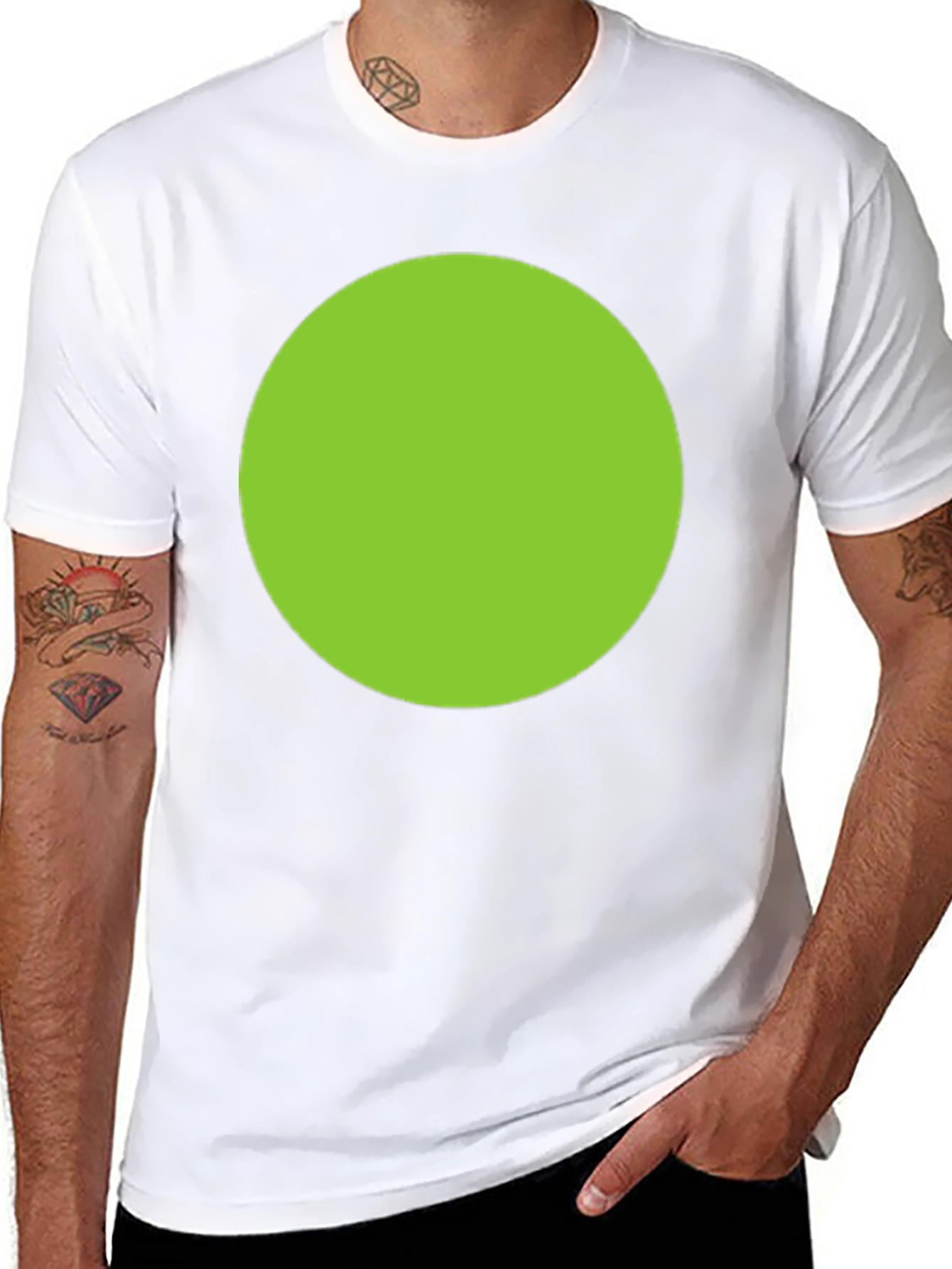 Black Men's Black T-Shirt with Green Circle Design view 8