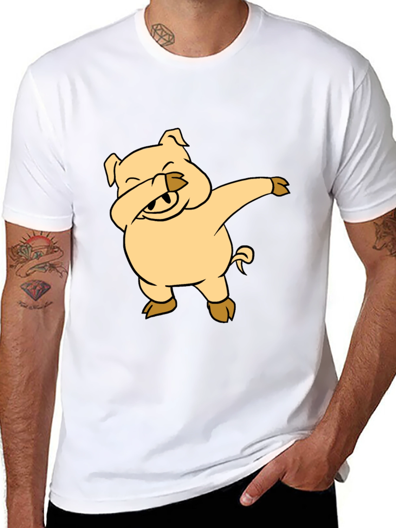 Black Dabbing Pig Graphic T-Shirt - Funny Animal Tee view 8