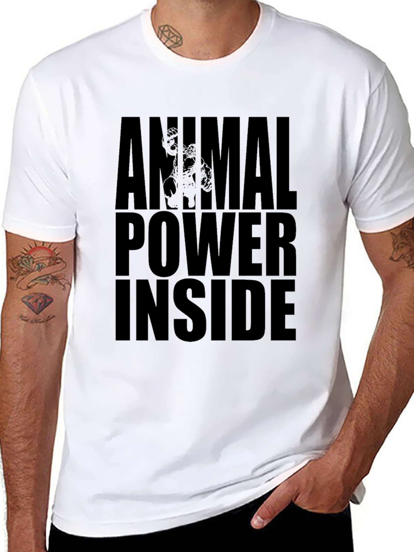 Black Animal Power Inside Black Graphic Tee view 8