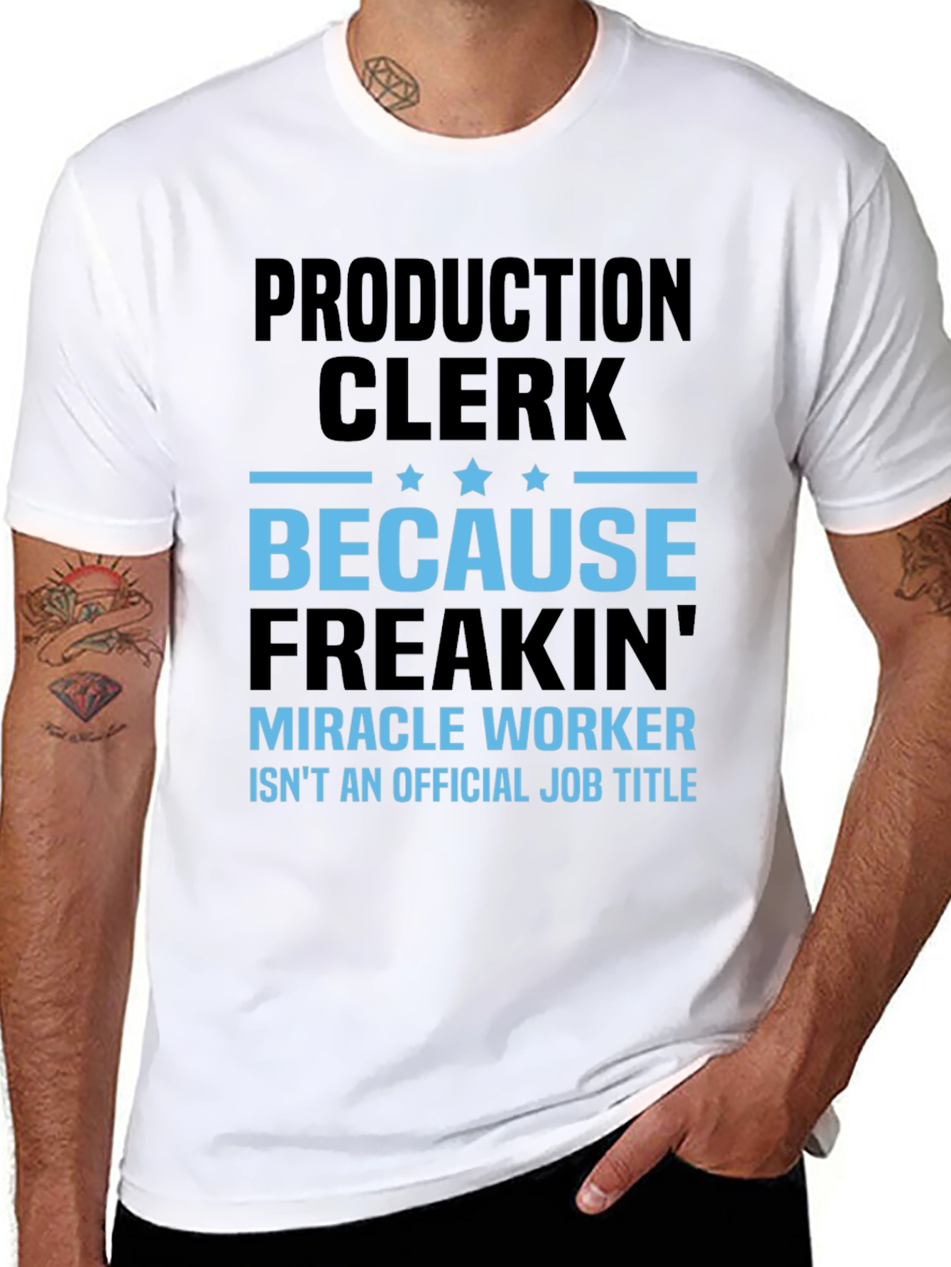 Black Production Clerk Miracle Worker T-Shirt view 8