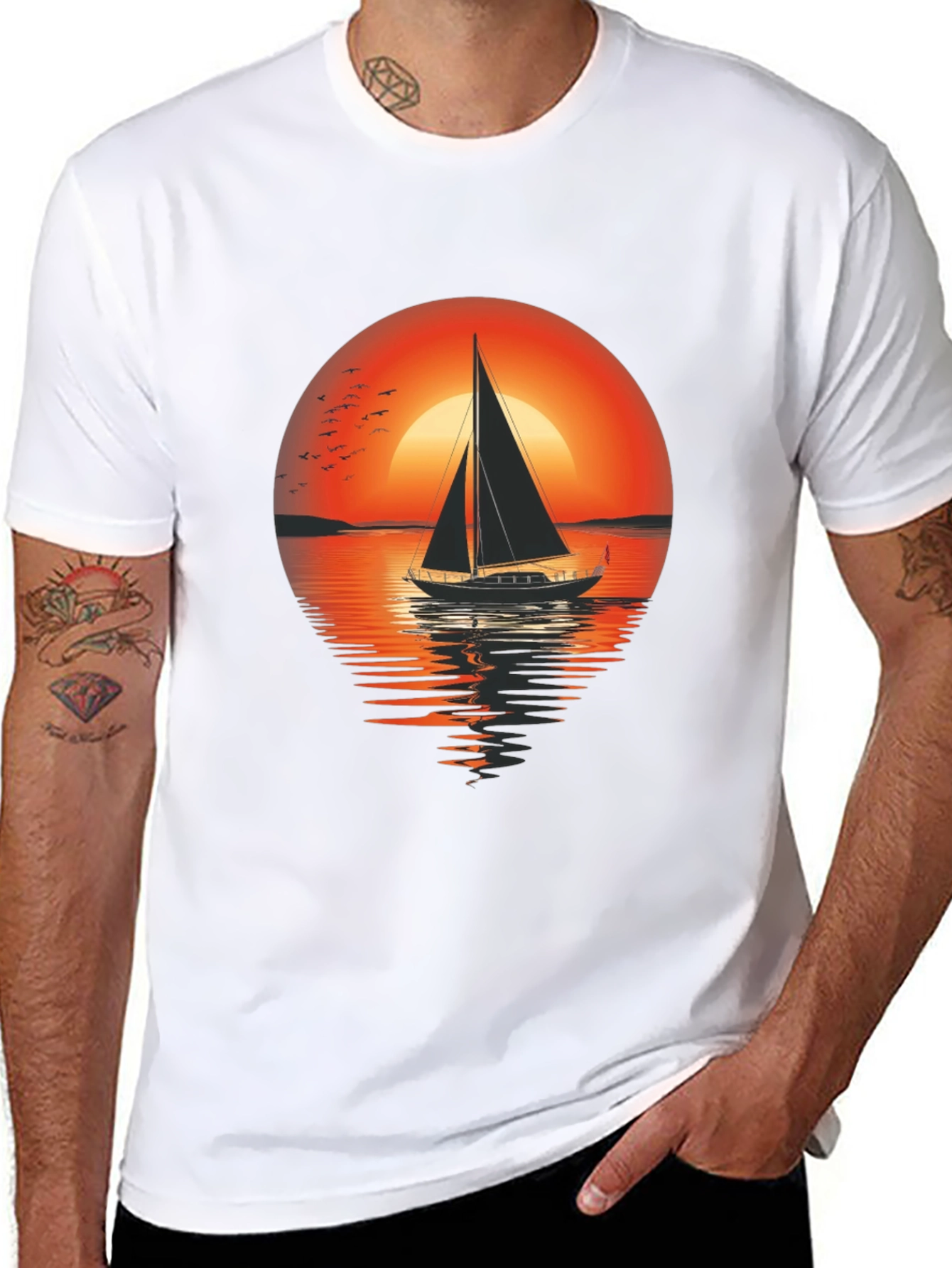Black Sunset Sailboat Graphic Tee - Comfort Fit view 8