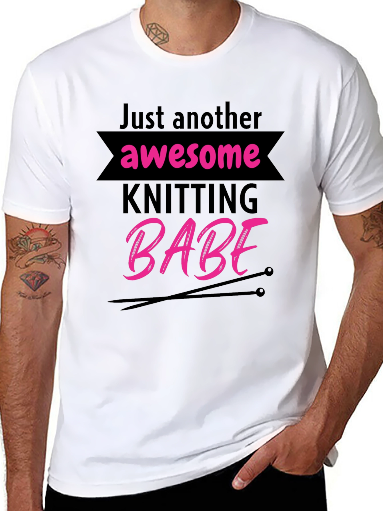 Black Awesome Knitting Babe T-Shirt - Novelty Tee view 8