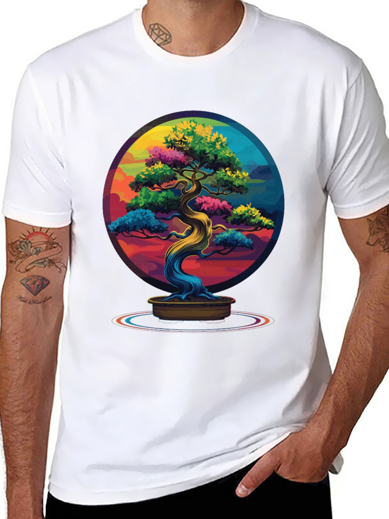 Black Colorful Bonsai Tree Graphic Tee - Unique Design view 8