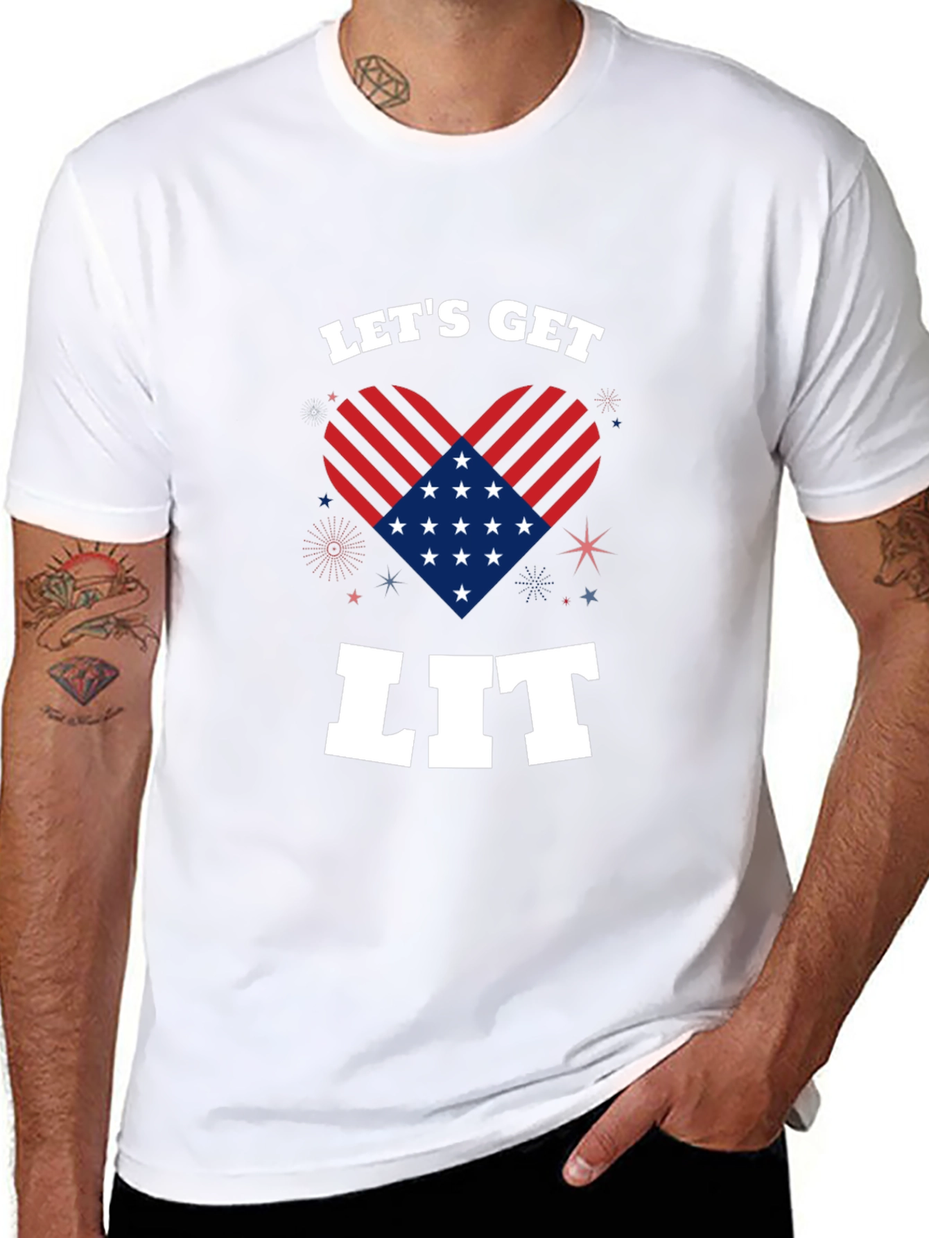 Black Let's Get Lit Patriotic Heart Graphic Tee view 8