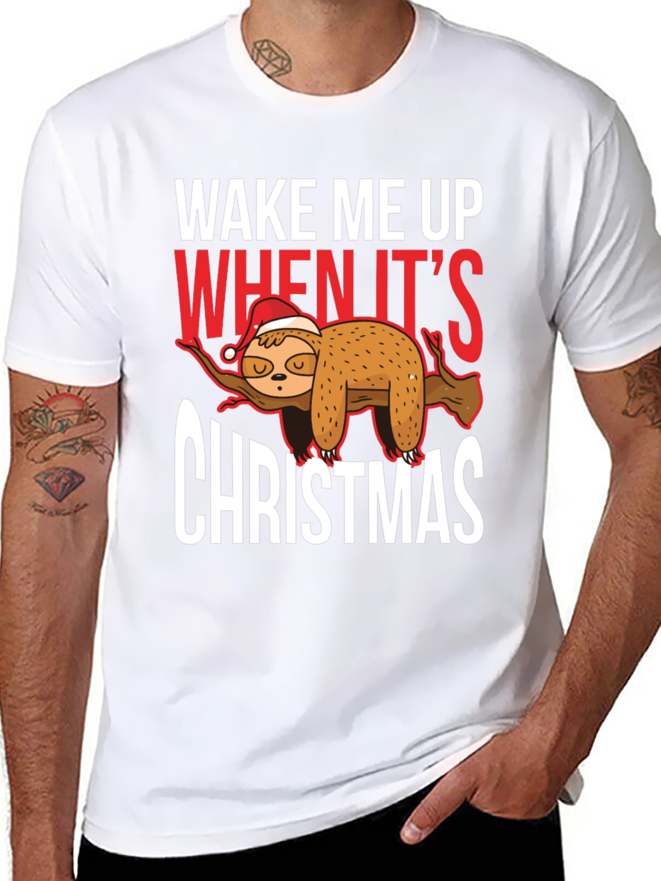 Black Wake Me Up When It's Christmas Sloth T-Shirt view 8