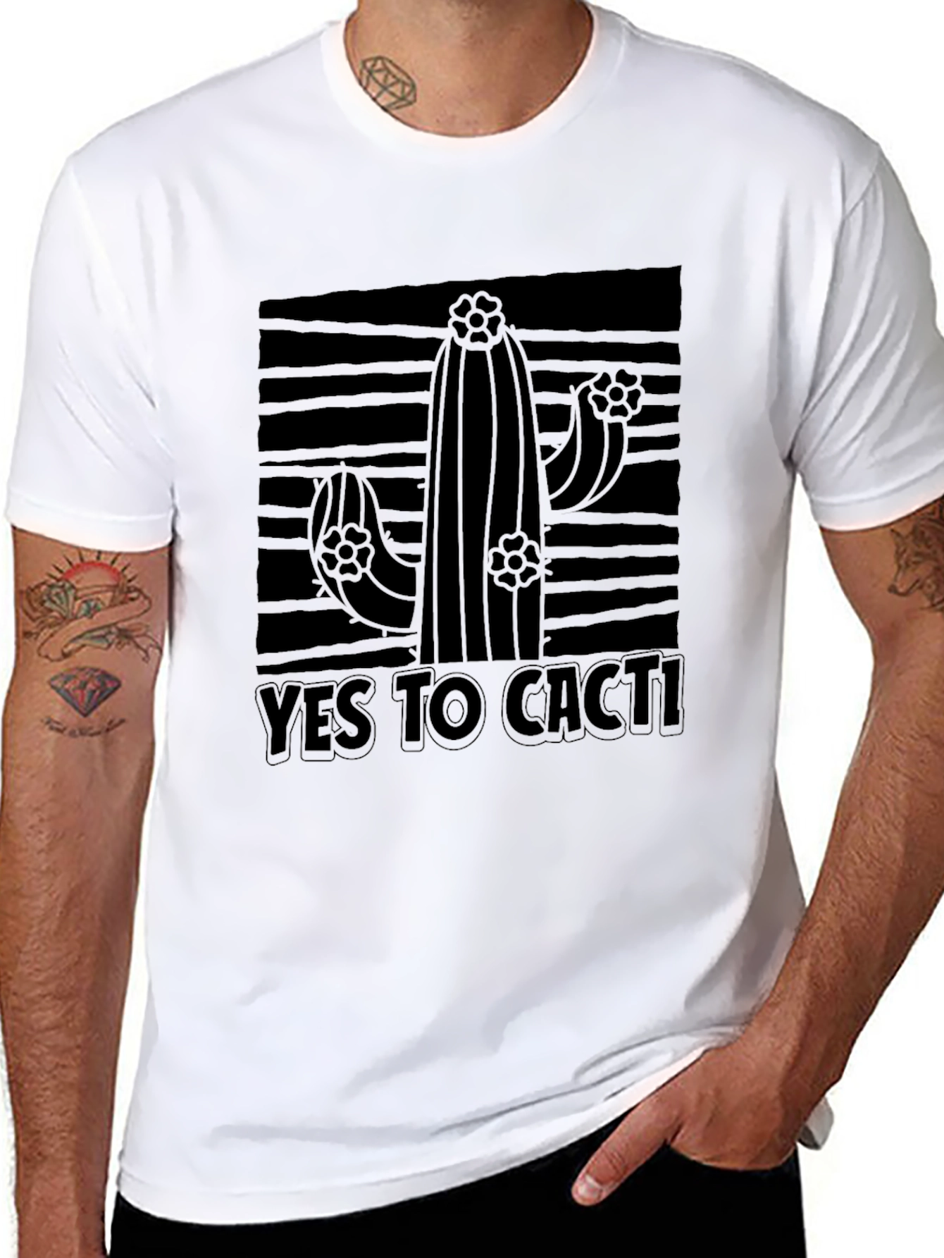 Black Yes To Cacti Graphic Tee - Black Cotton Blend view 8