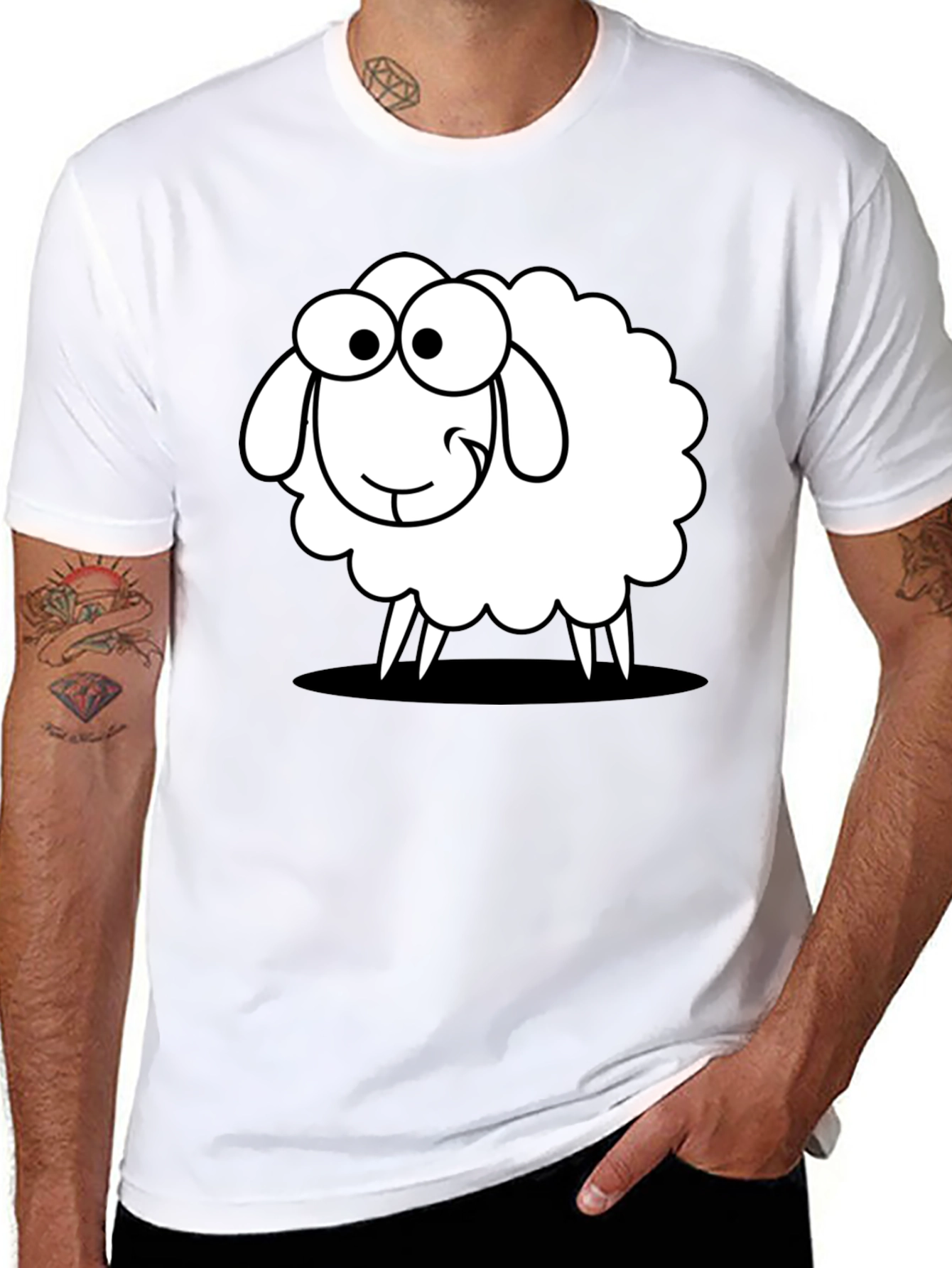 Black Funny Sheep Graphic Black T-Shirt - Unisex Cotton Tee view 8