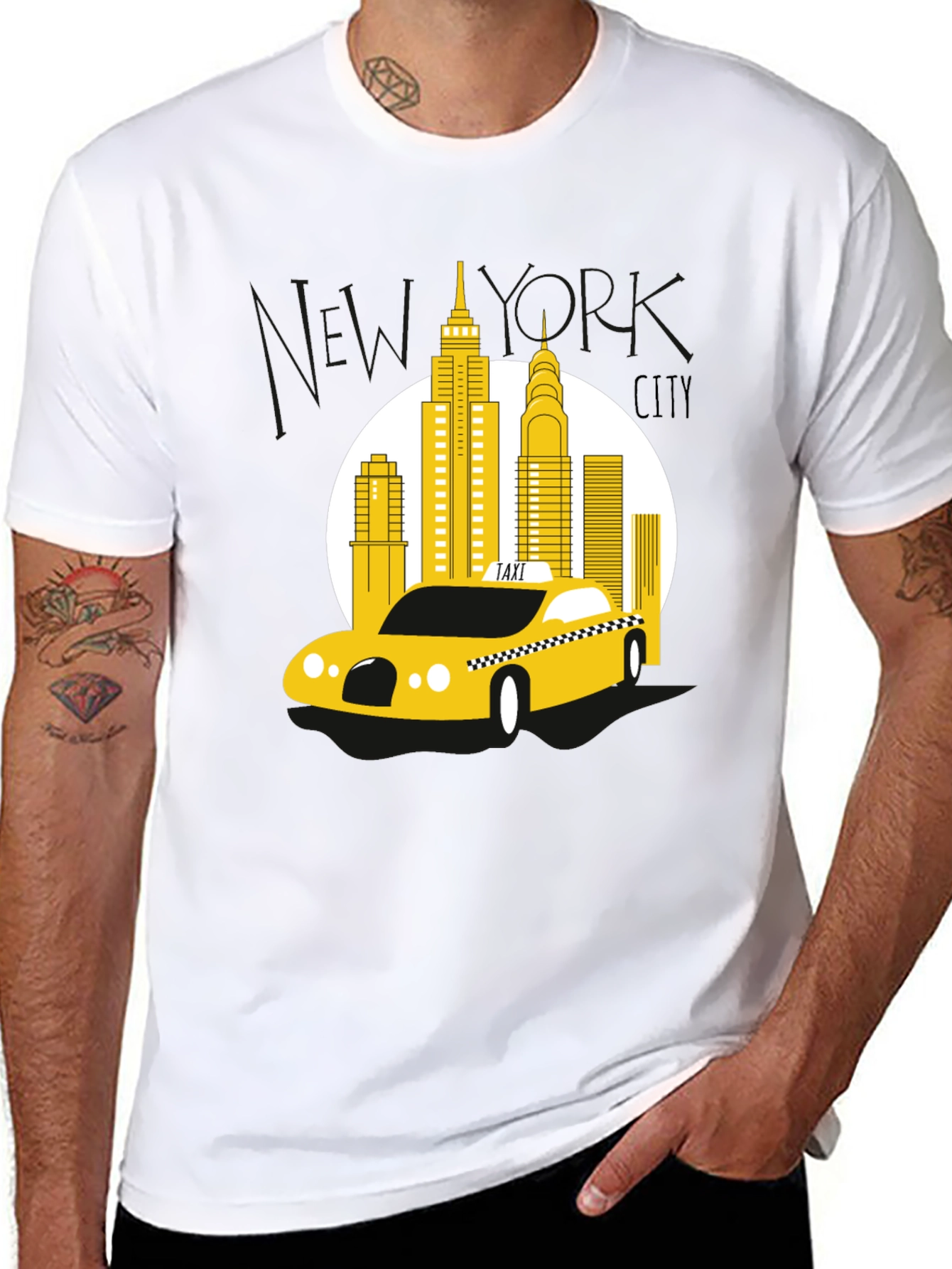 Black NYC Taxi T-Shirt - Cityscape Graphic Tee view 8