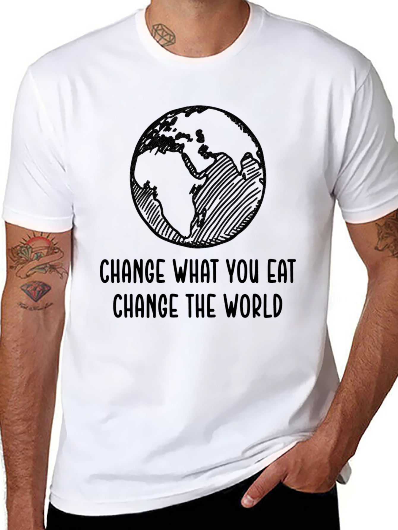 Black Eco-Friendly Graphic Tee - Change What You Eat view 8