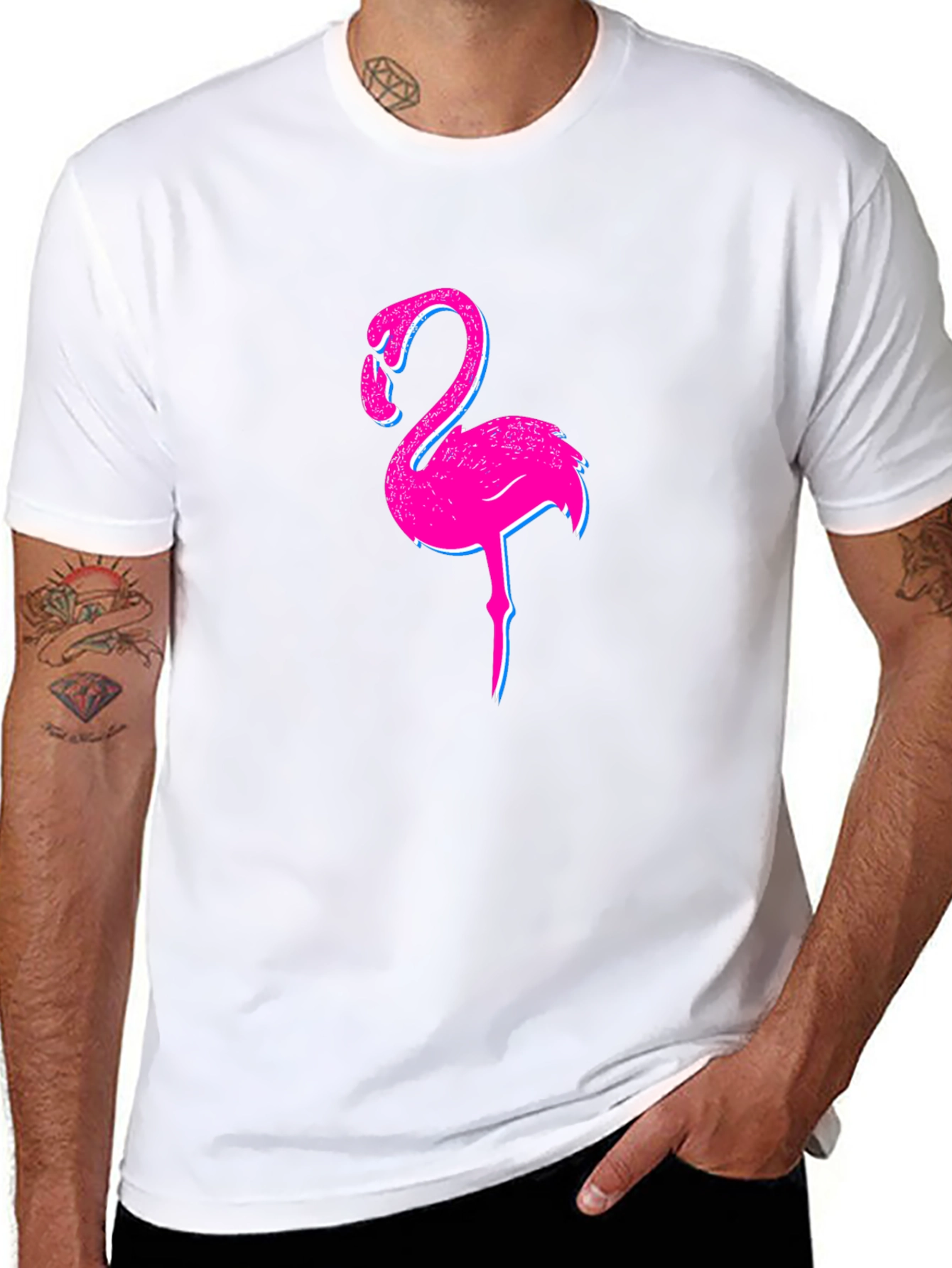 Black Flamingo Graphic Print Black T-Shirt view 8