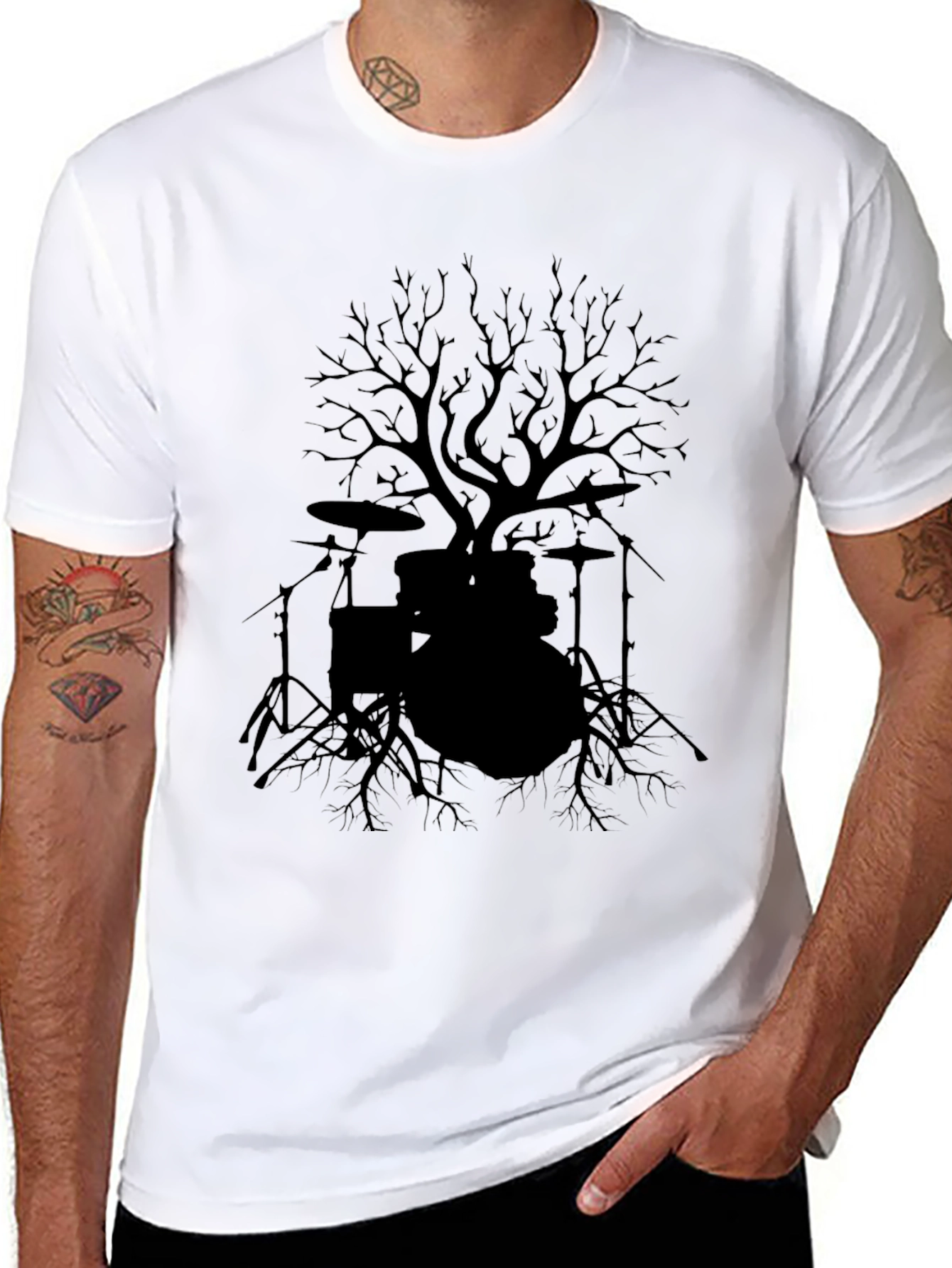 Black Drum Set Tree T-Shirt - Rock Music Tee view 8