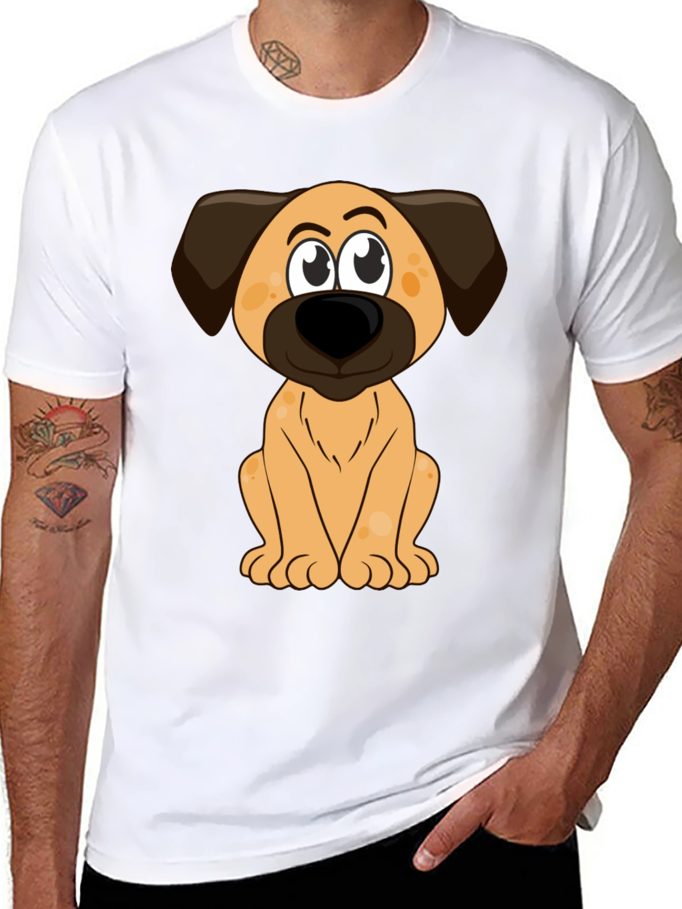 Black Cartoon Dog Print Black T-Shirt view 8