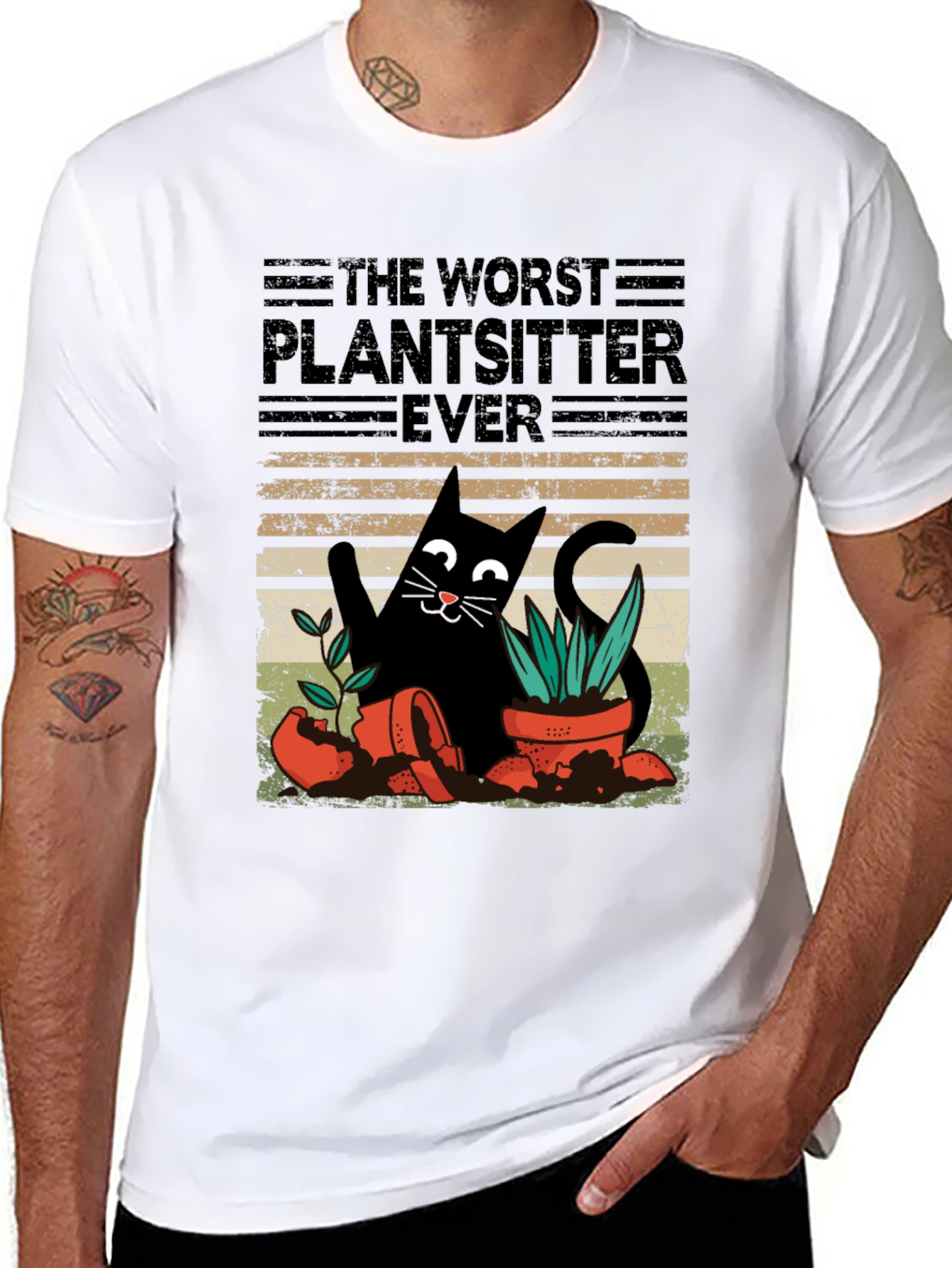 Black Worst Plantsitter Ever Cat Graphic T-Shirt view 8