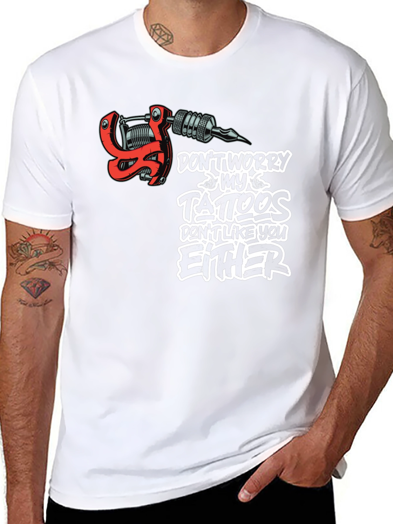 Black Tattoo Lover T-Shirt - Don't Worry My Tattoos view 8