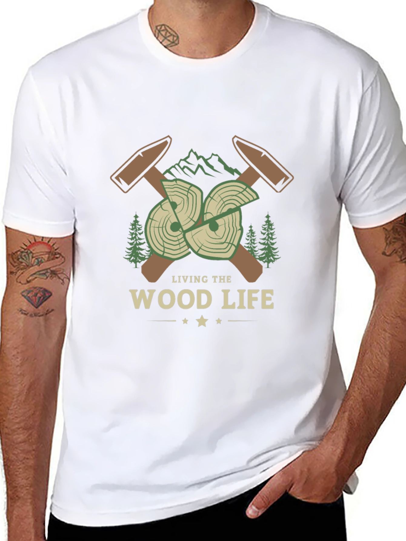 Black Living the Wood Life T-Shirt - Lumberjack Design view 8