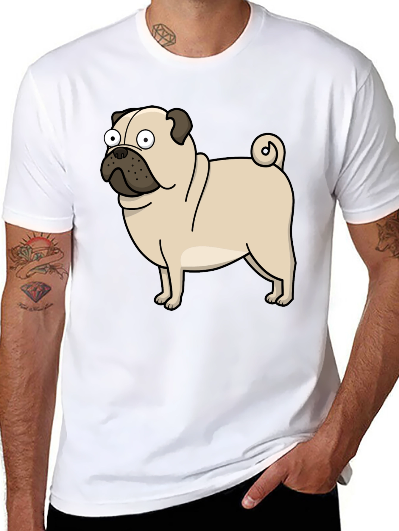 Black Cartoon Pug Graphic T-Shirt - Black view 8