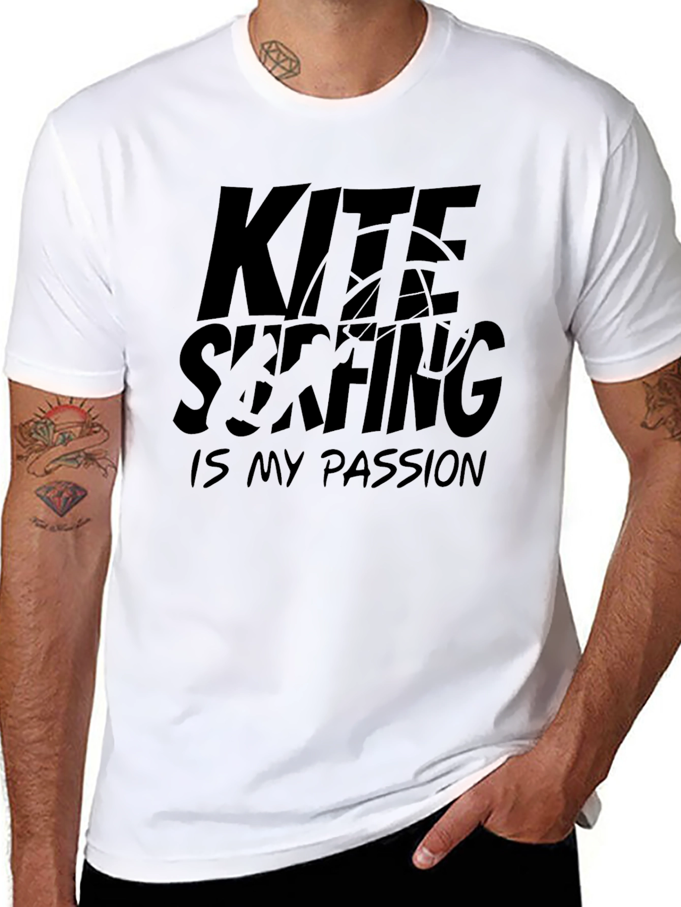 Black Kite Surfing Passion T-Shirt - Black Graphic Tee view 8