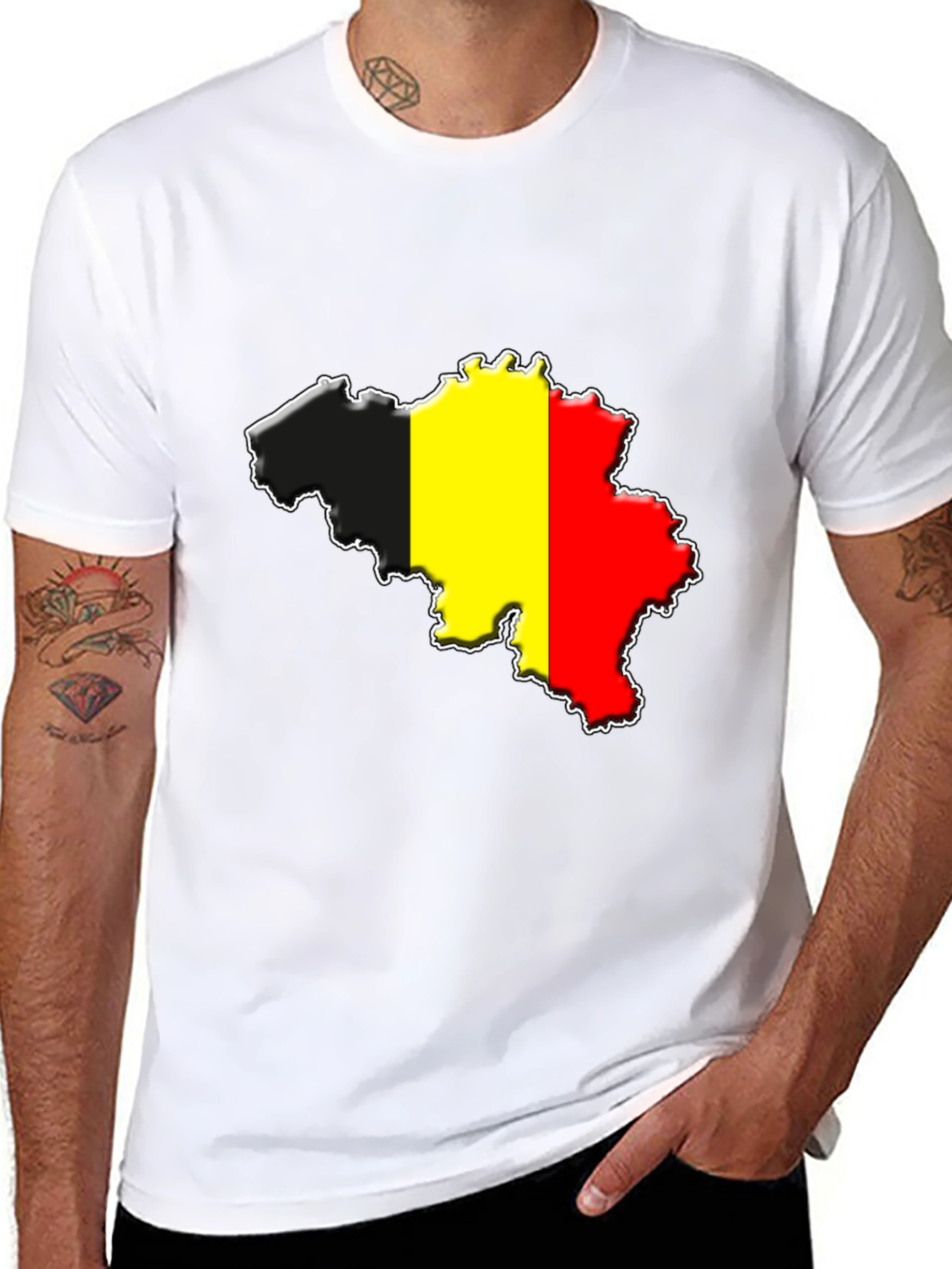 Black Belgium Flag Map T-Shirt - Black Cotton Tee view 8