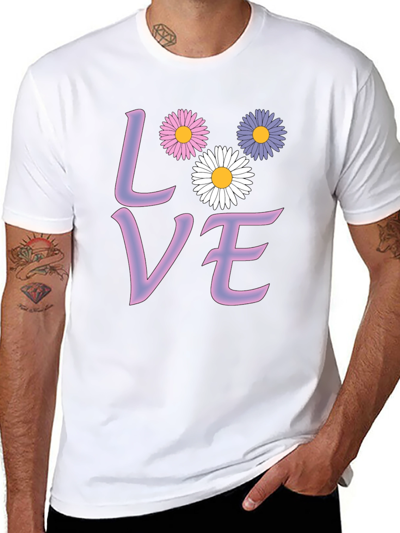 Black Love Floral Graphic Tee - Black Cotton Blend T-Shirt view 8