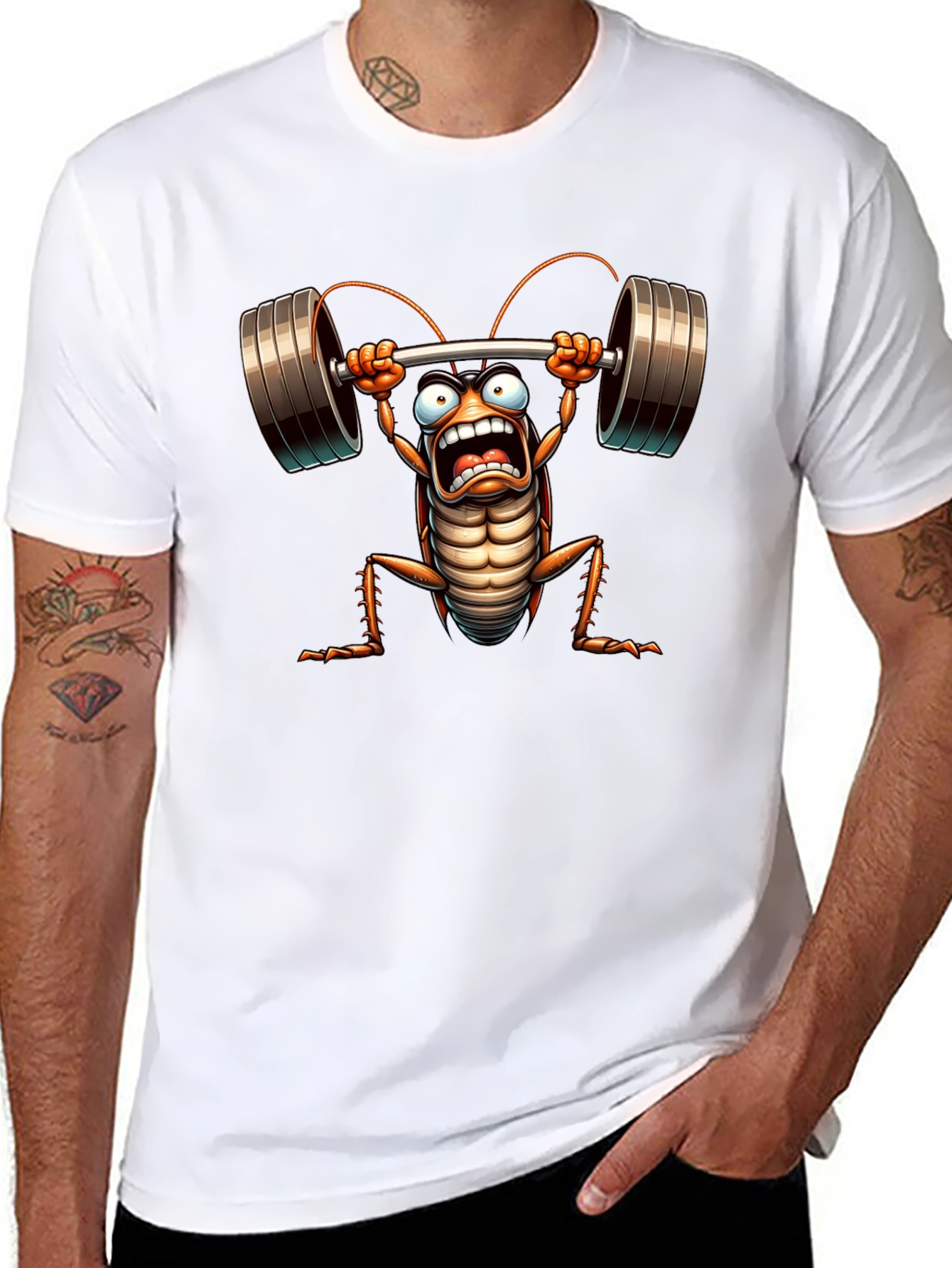 Black Gym Cockroach T-Shirt - Funny Workout Tee view 8