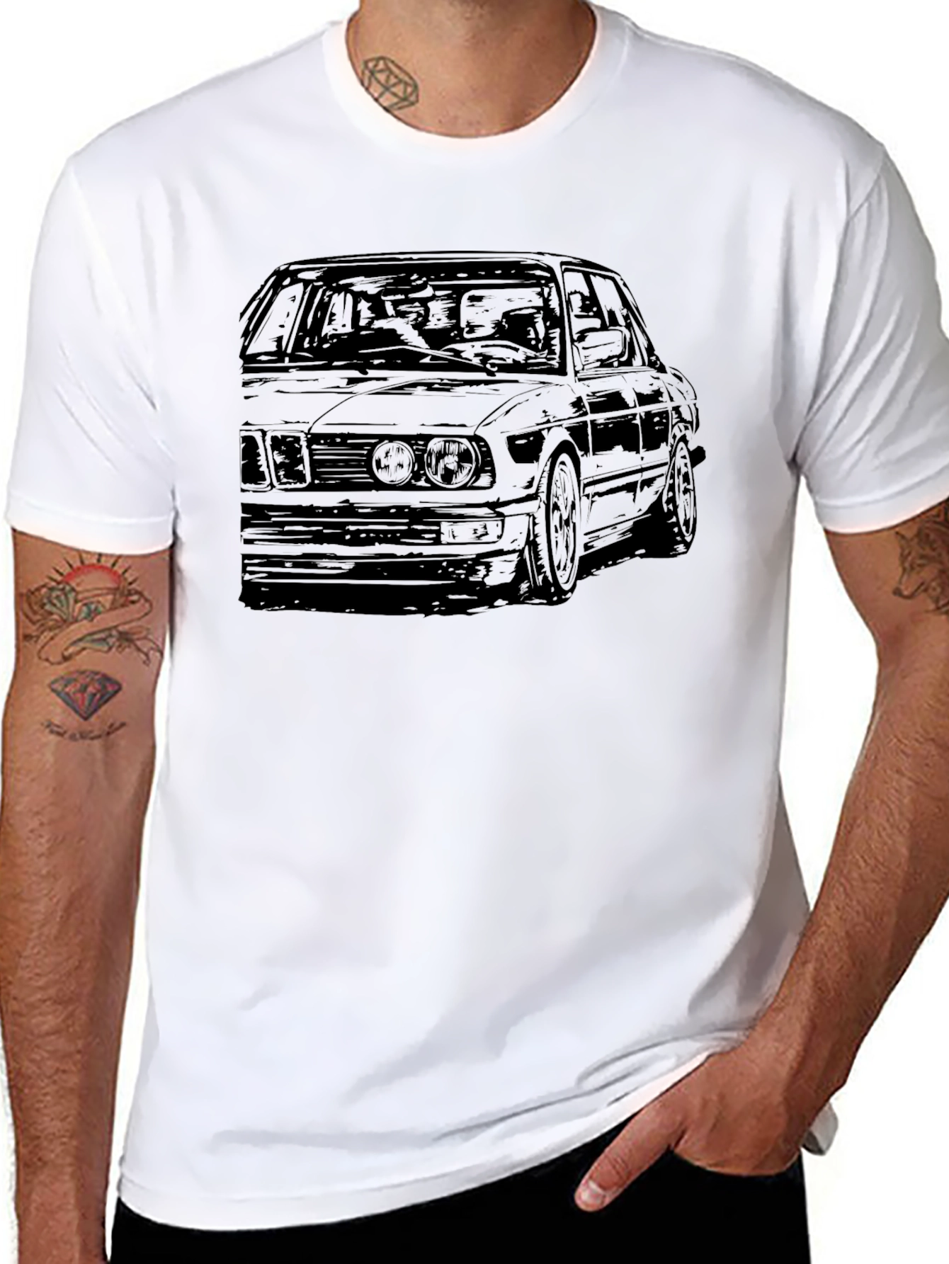 Black Classic Car Sketch Tee - Black Cotton Blend view 8