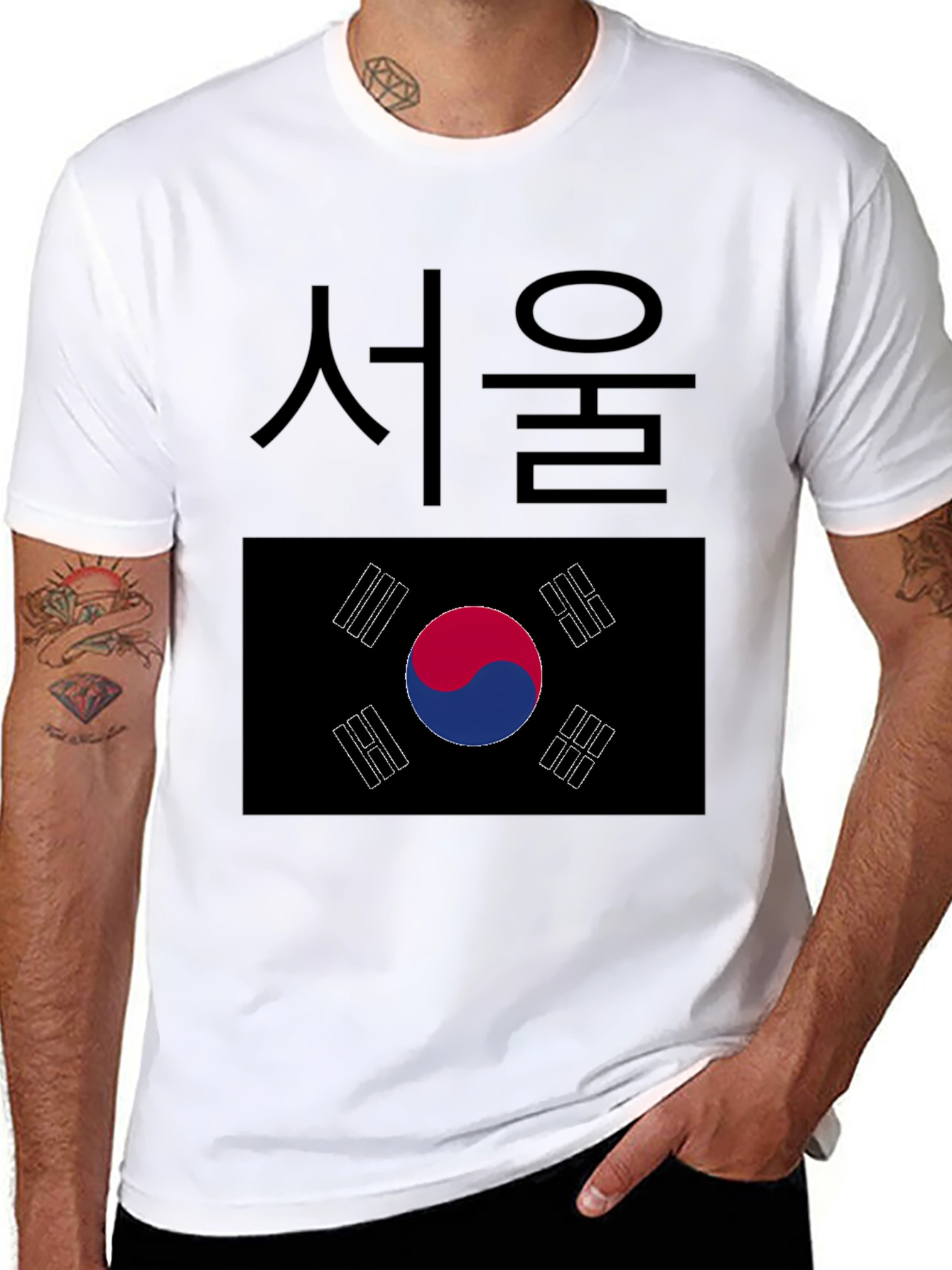 Black Seoul South Korea Flag Graphic T-Shirt view 8