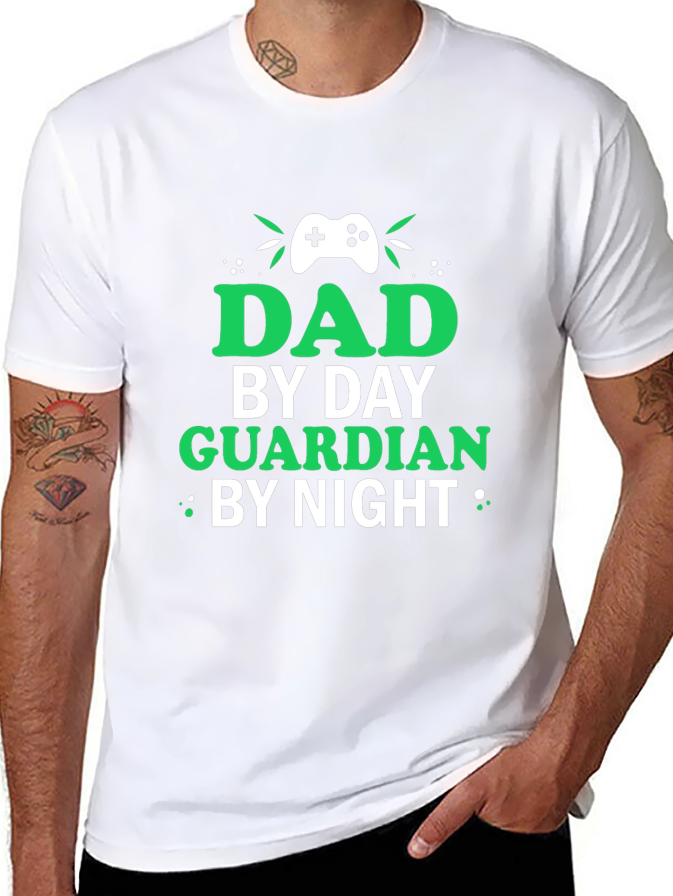 Black Dad By Day Guardian By Night Black T-Shirt view 8
