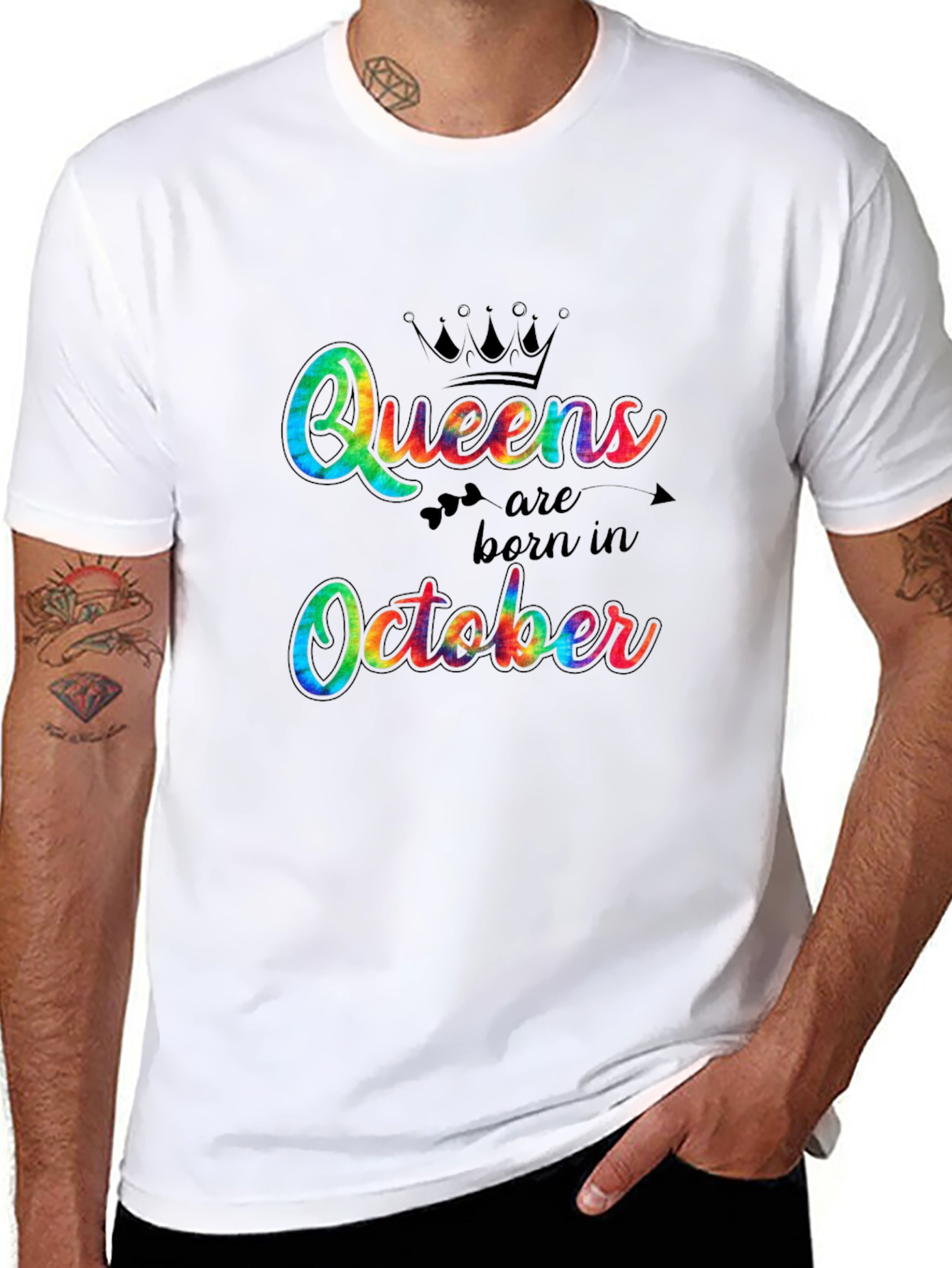Black Queens Are Born in October Tie Dye T-Shirt view 8