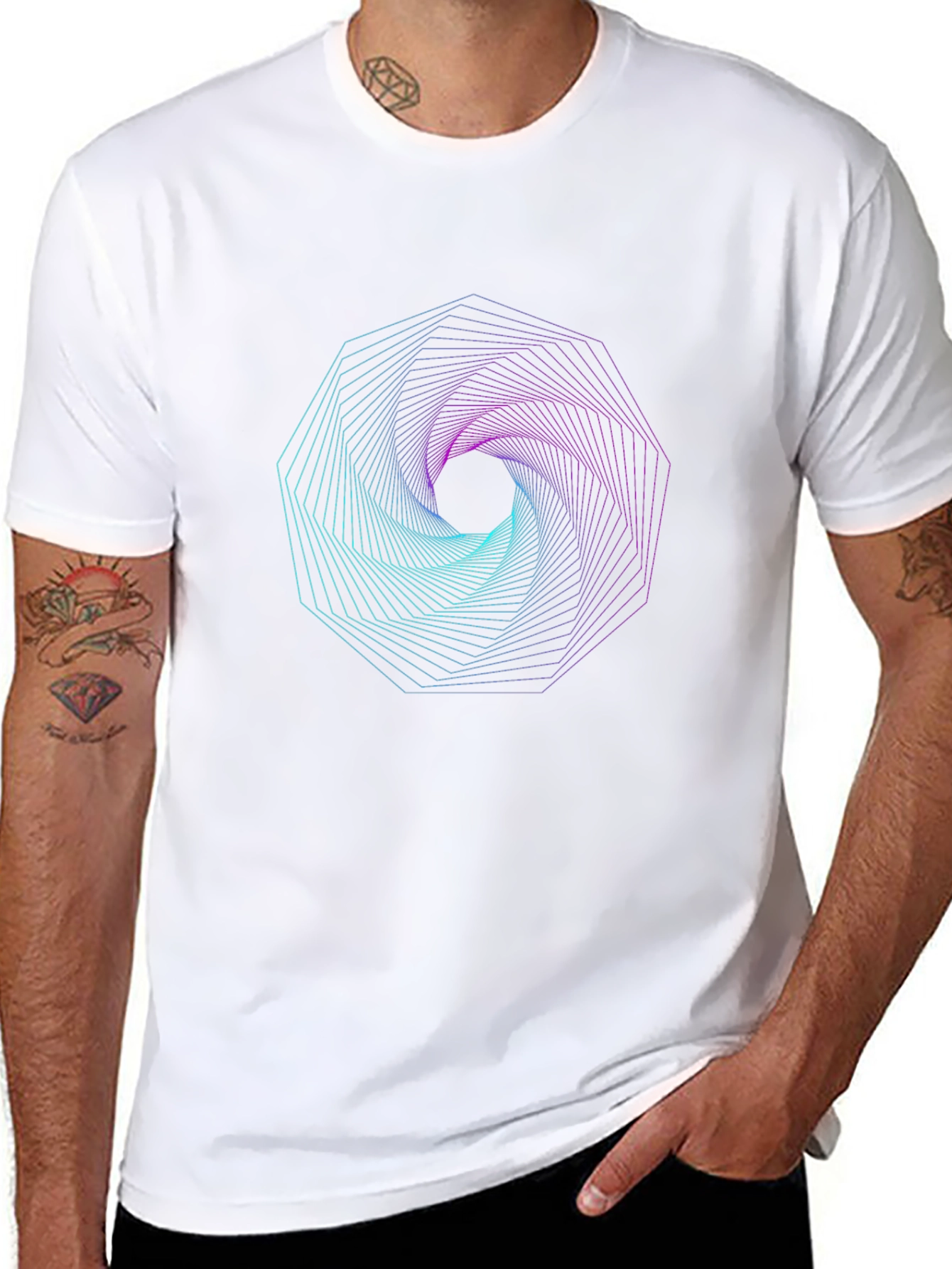Black Geometric Vortex Graphic Print T-Shirt view 8
