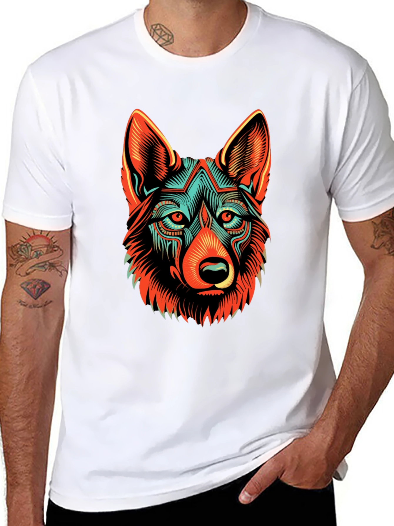 Black Abstract Wolf Graphic Black T-Shirt view 8