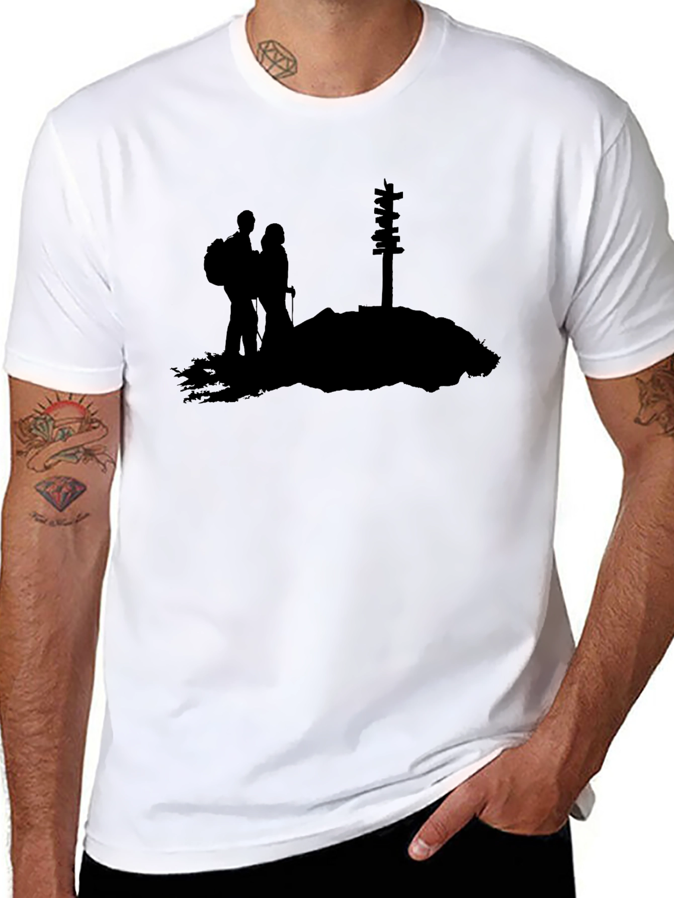 Black Hiking Couple Graphic Tee - Mountain Adventure Shirt view 8